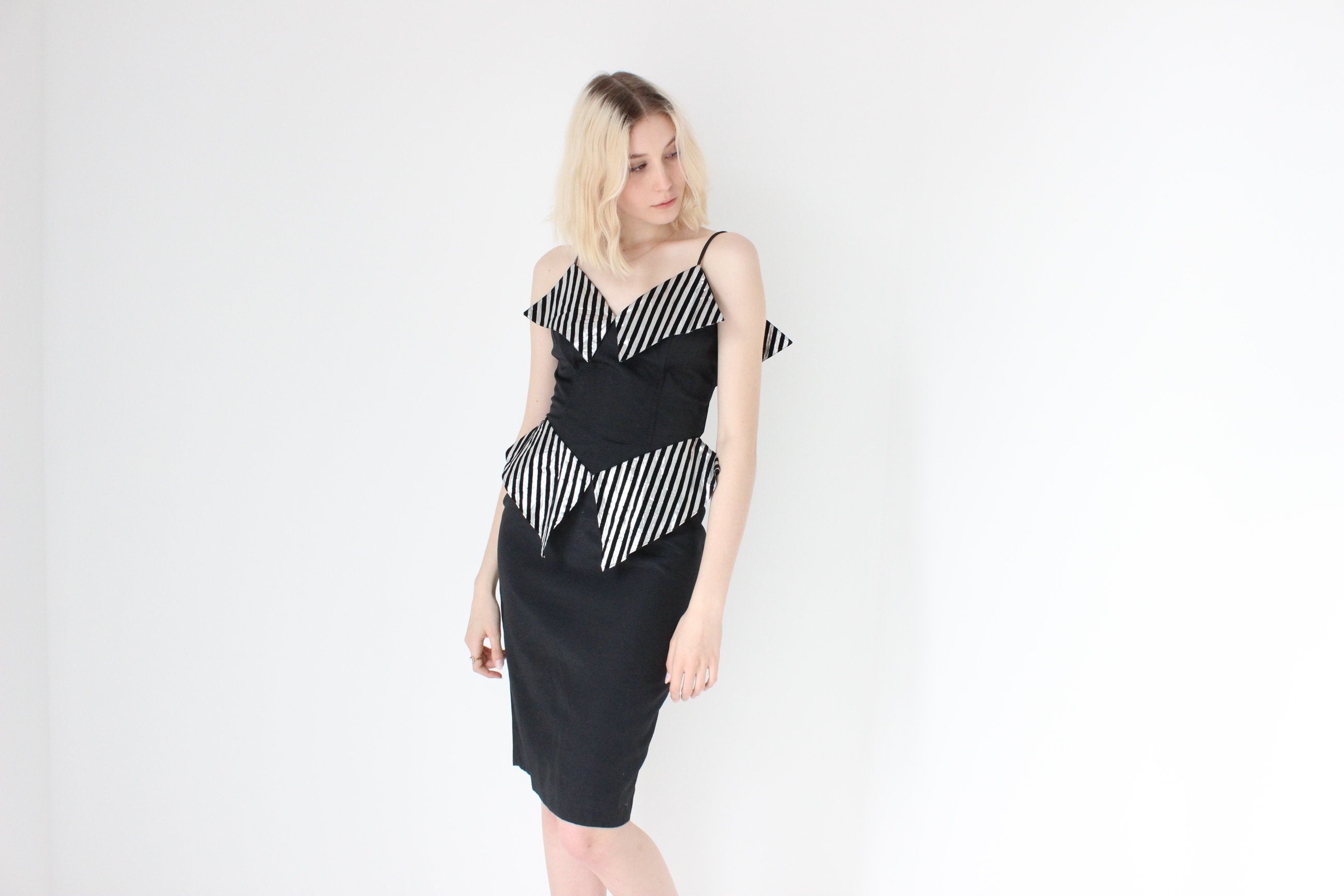 80s SHISHI Sculptural Origami Lamé ~Disco Fairy~ Peplum Dress