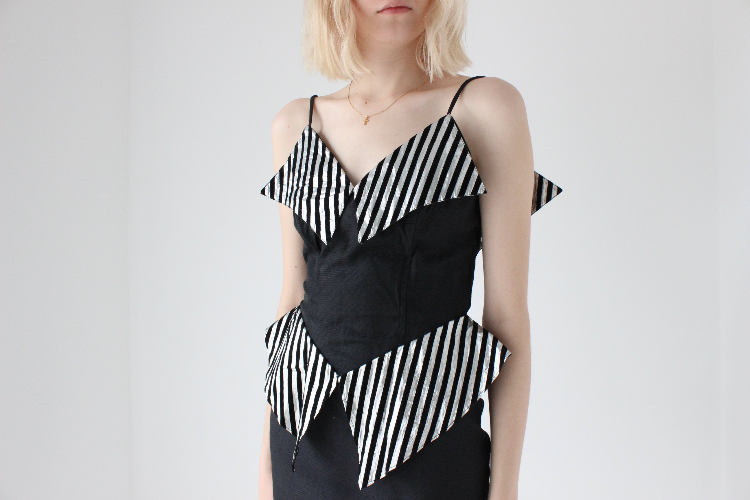 80s SHISHI Sculptural Origami Lamé ~Disco Fairy~ Peplum Dress