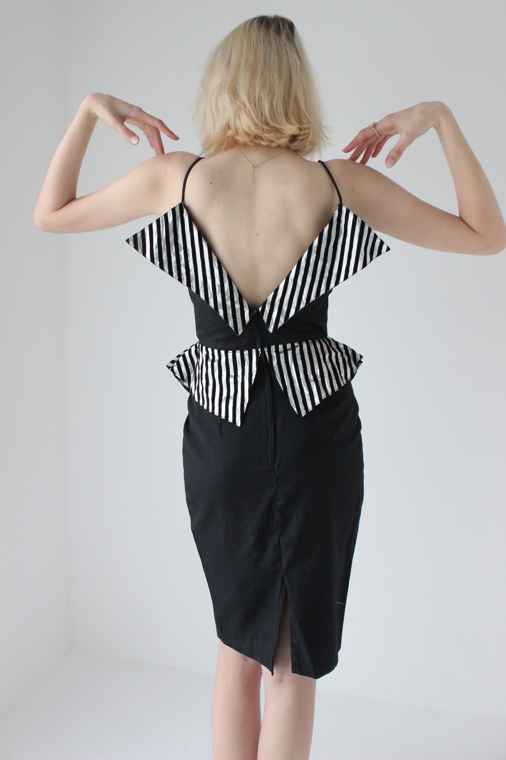 80s SHISHI Sculptural Origami Lamé ~Disco Fairy~ Peplum Dress