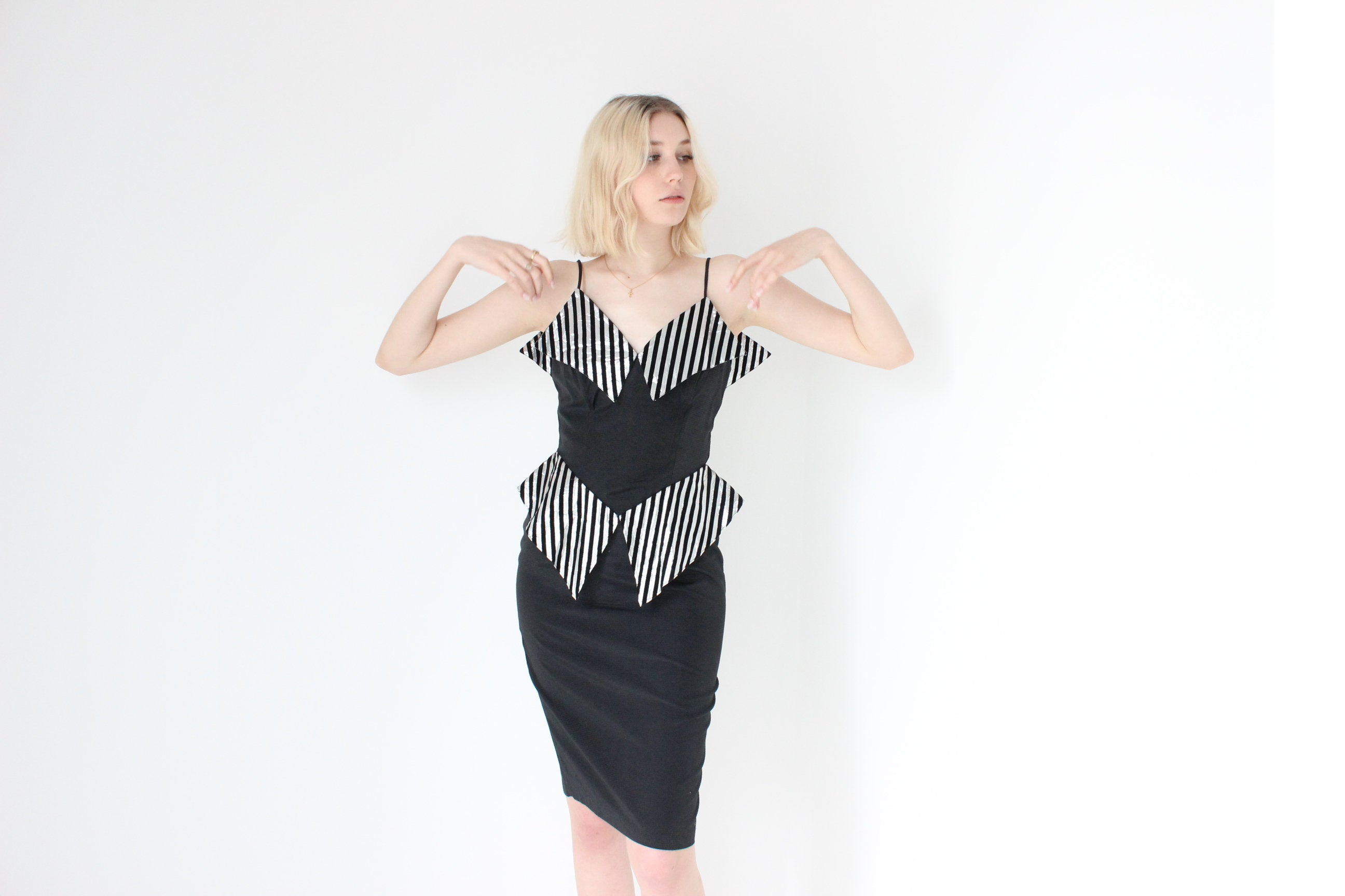 80s SHISHI Sculptural Origami Lamé ~Disco Fairy~ Peplum Dress