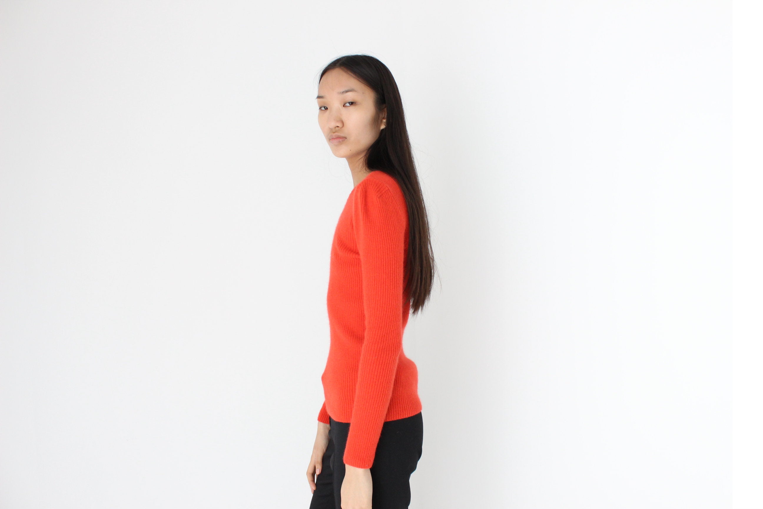 Y2K Angora Blend Ribbed Knit Fitted Sweater Top
