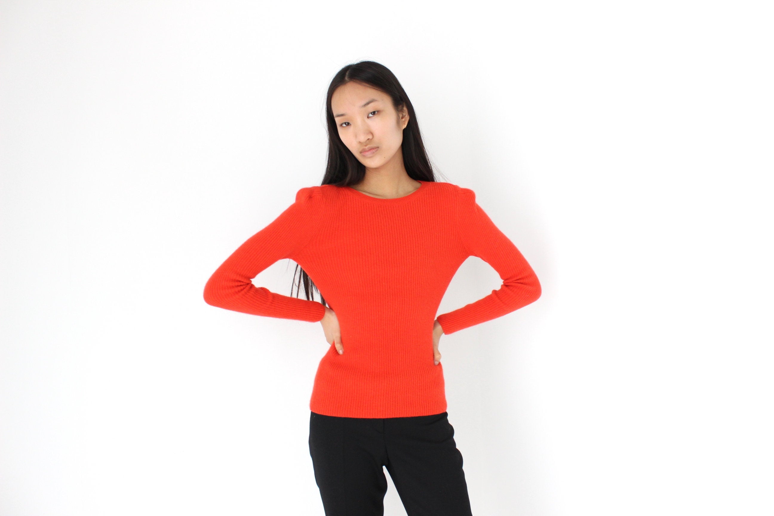 Y2K Angora Blend Ribbed Knit Fitted Sweater Top