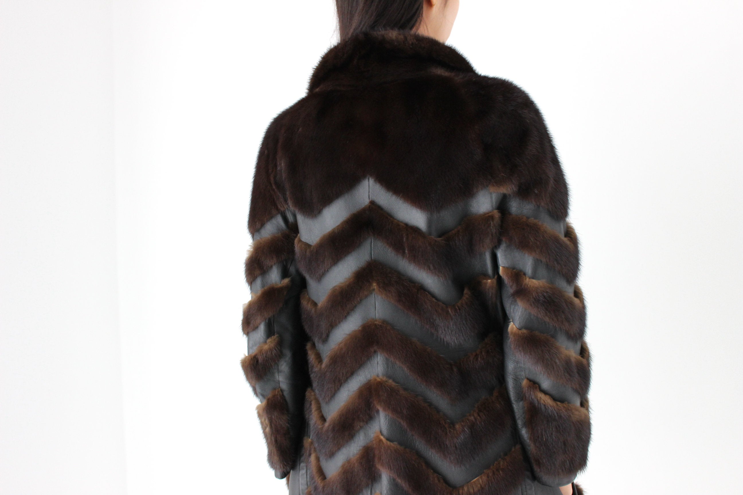 Unbelievable 1980s Custom Made -Leather & Mink- Chevron Trench