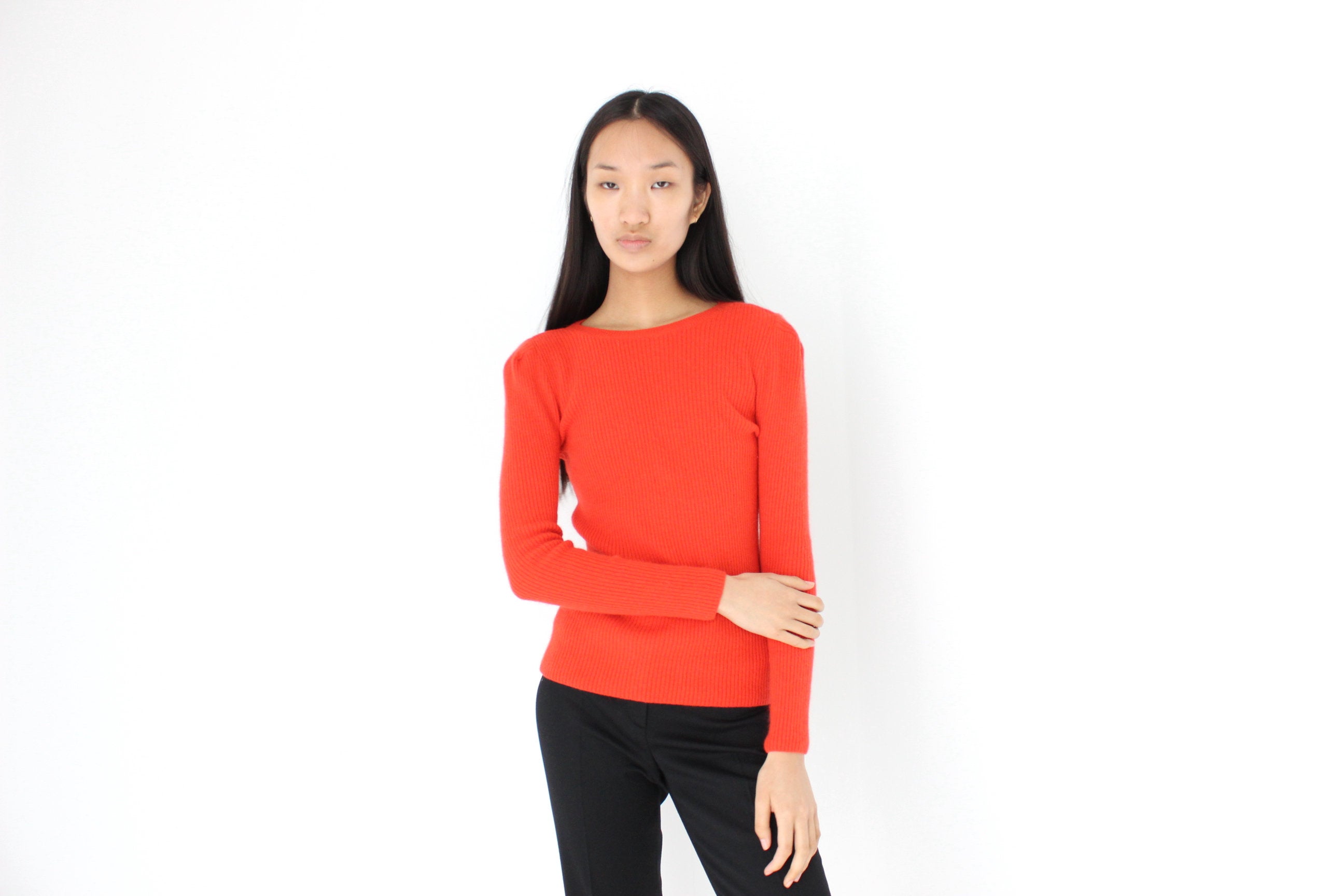 Y2K Angora Blend Ribbed Knit Fitted Sweater Top