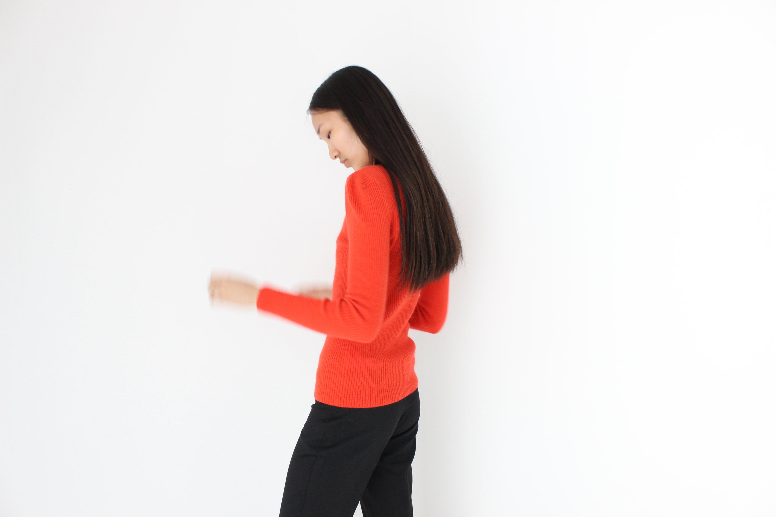 Y2K Angora Blend Ribbed Knit Fitted Sweater Top