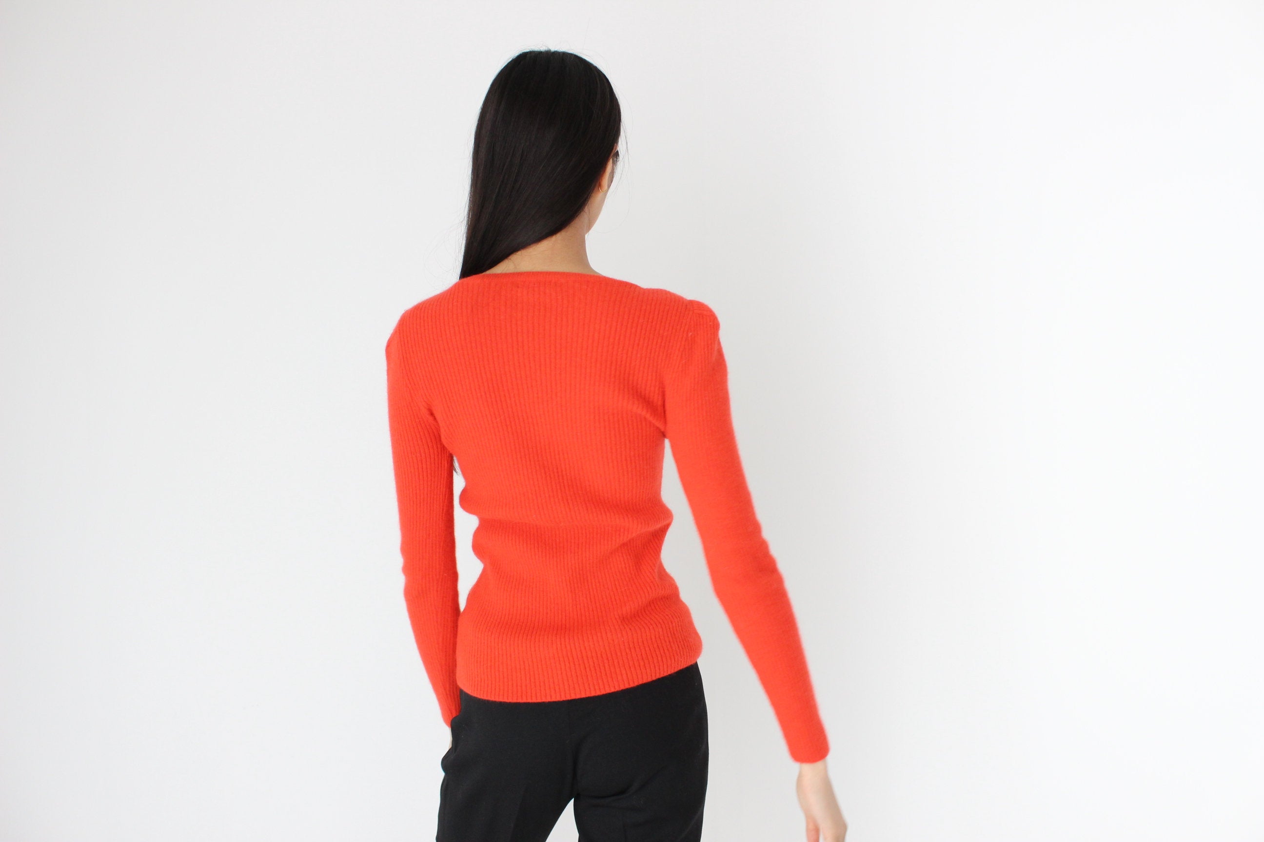 Y2K Angora Blend Ribbed Knit Fitted Sweater Top