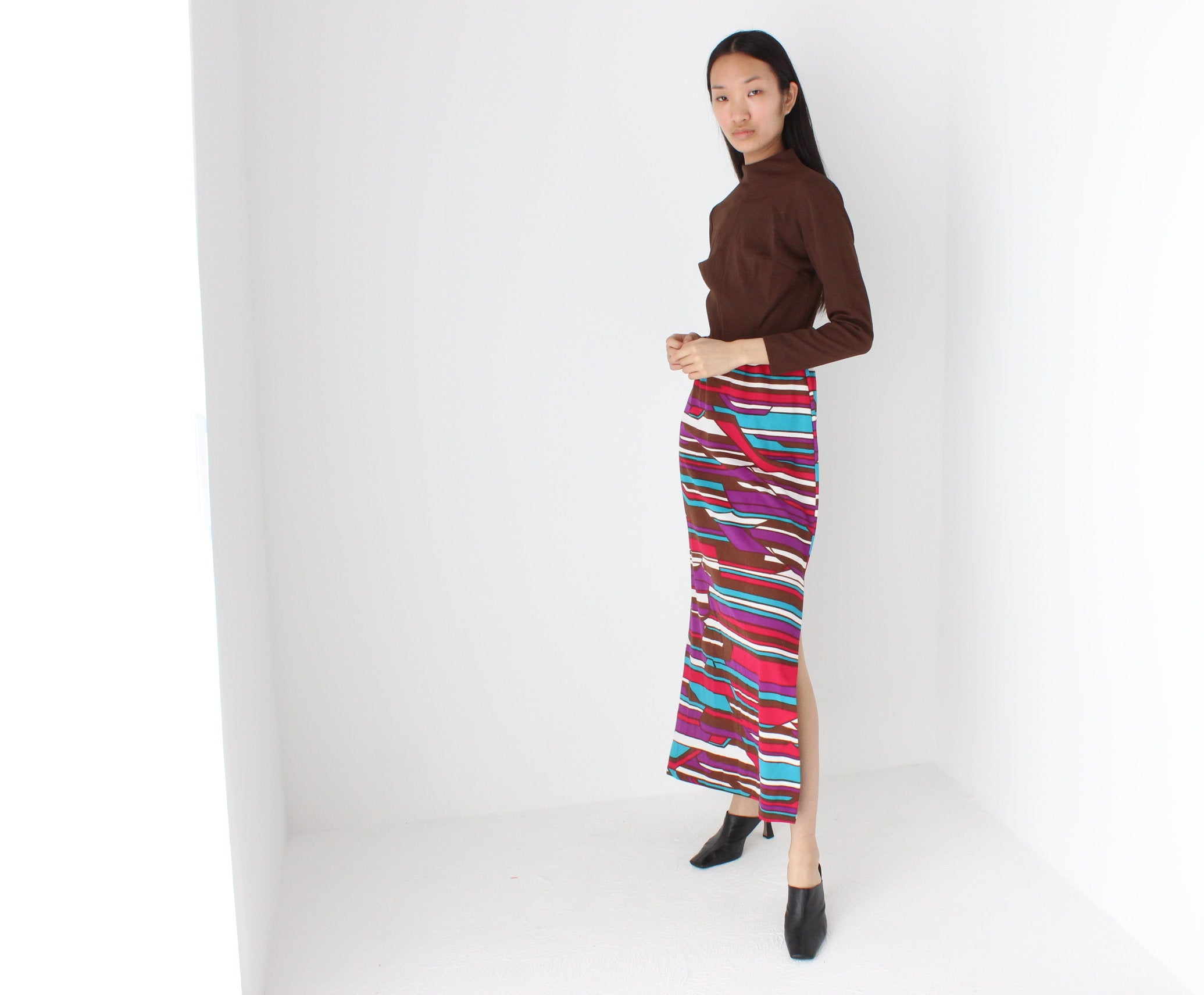 70s Groovy Choccy Long Sleeve Dress