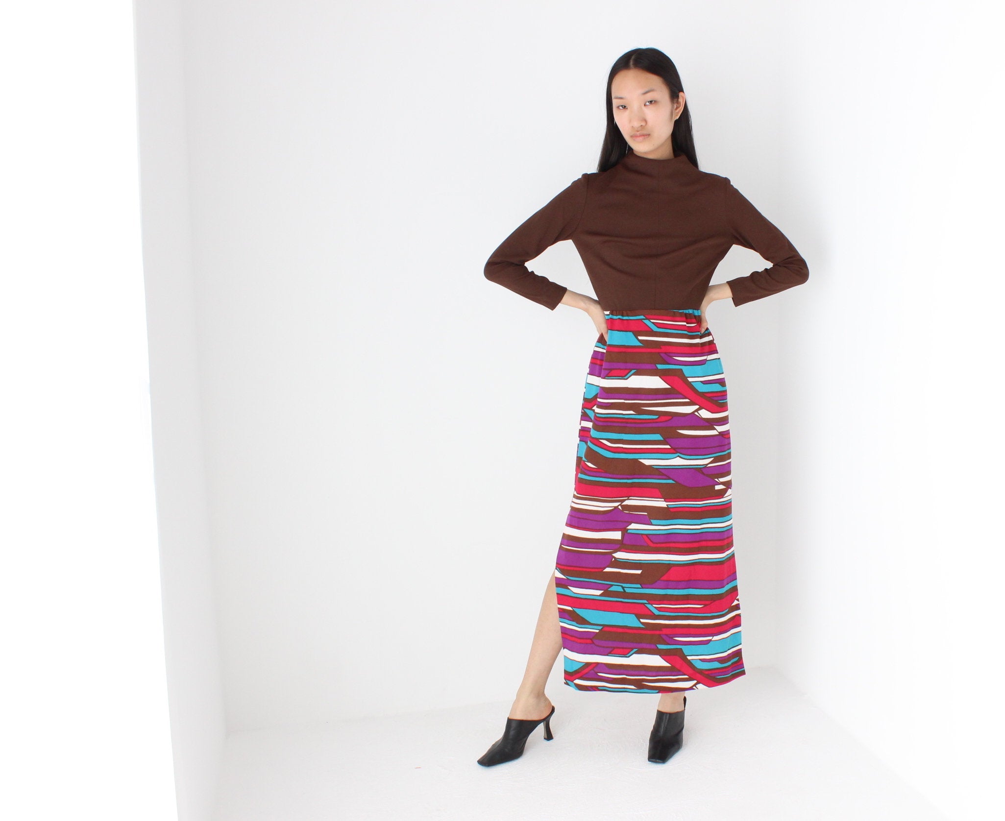 70s Groovy Choccy Long Sleeve Dress