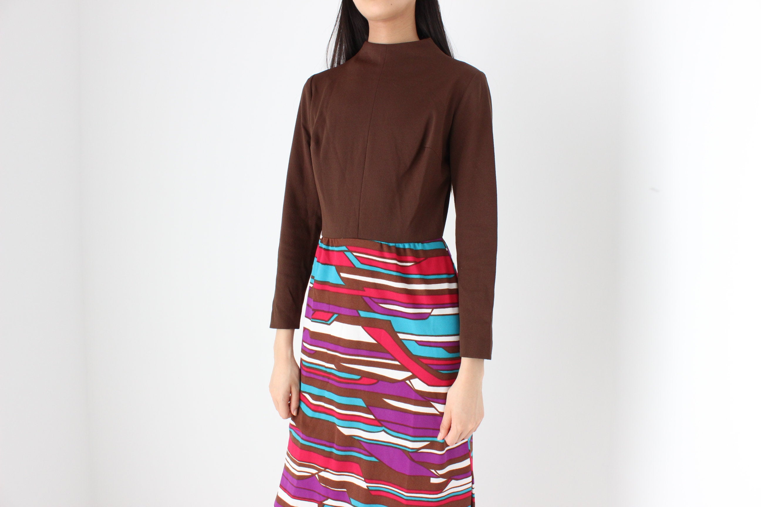 70s Groovy Choccy Long Sleeve Dress