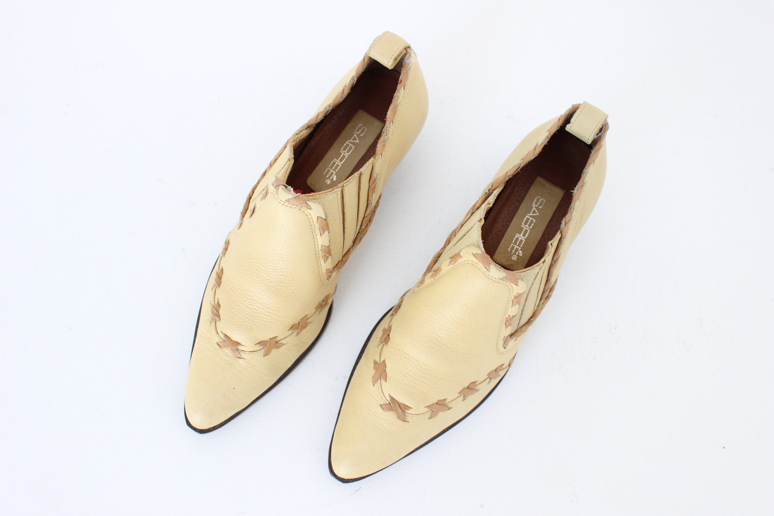 80s Butter Leather Western Cowgirl Detailing Pointed Toe Boots - Euro 37