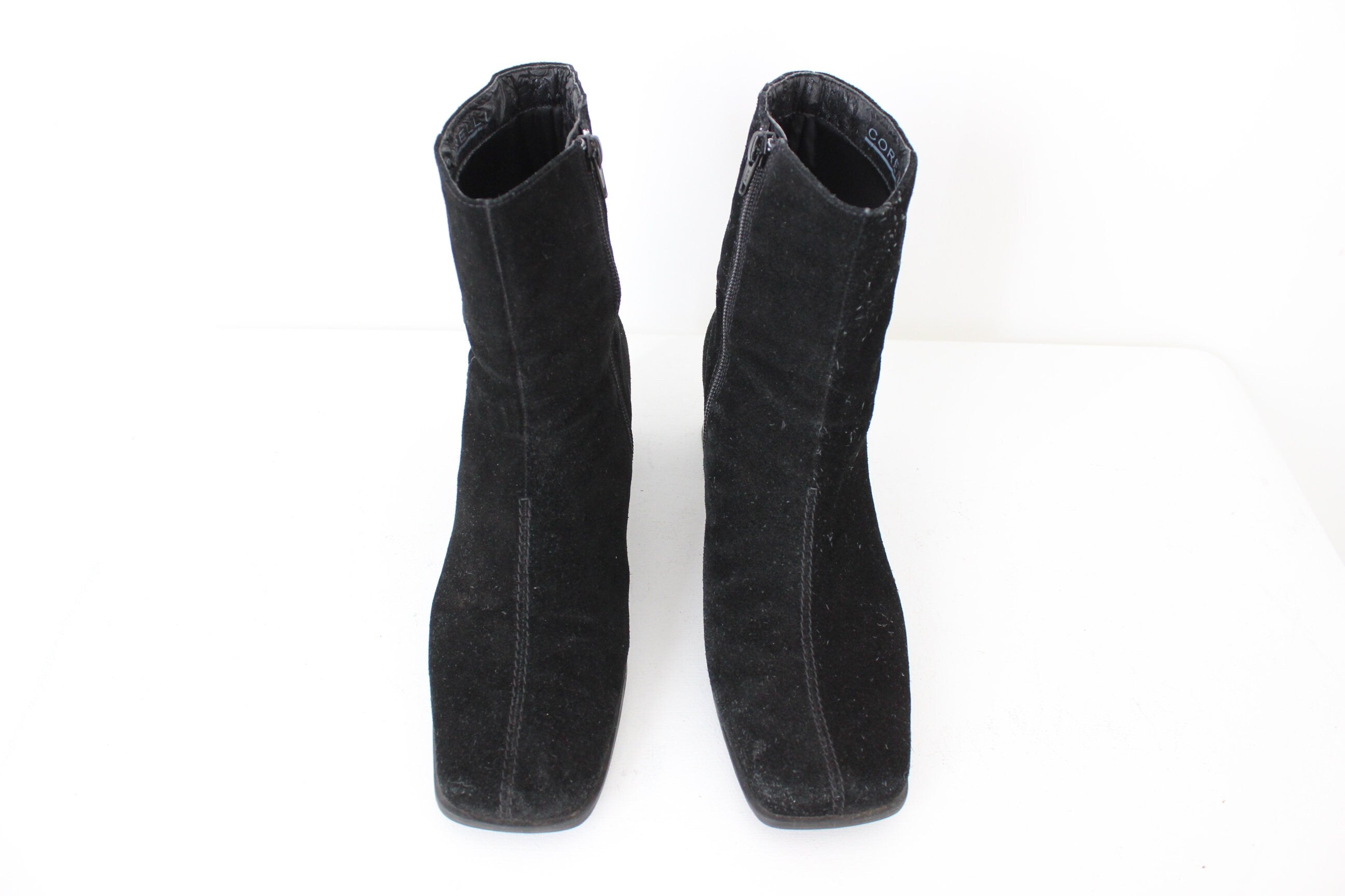 90s Suede Square Toe, Low Heel Ankle Boots - Euro 39.5