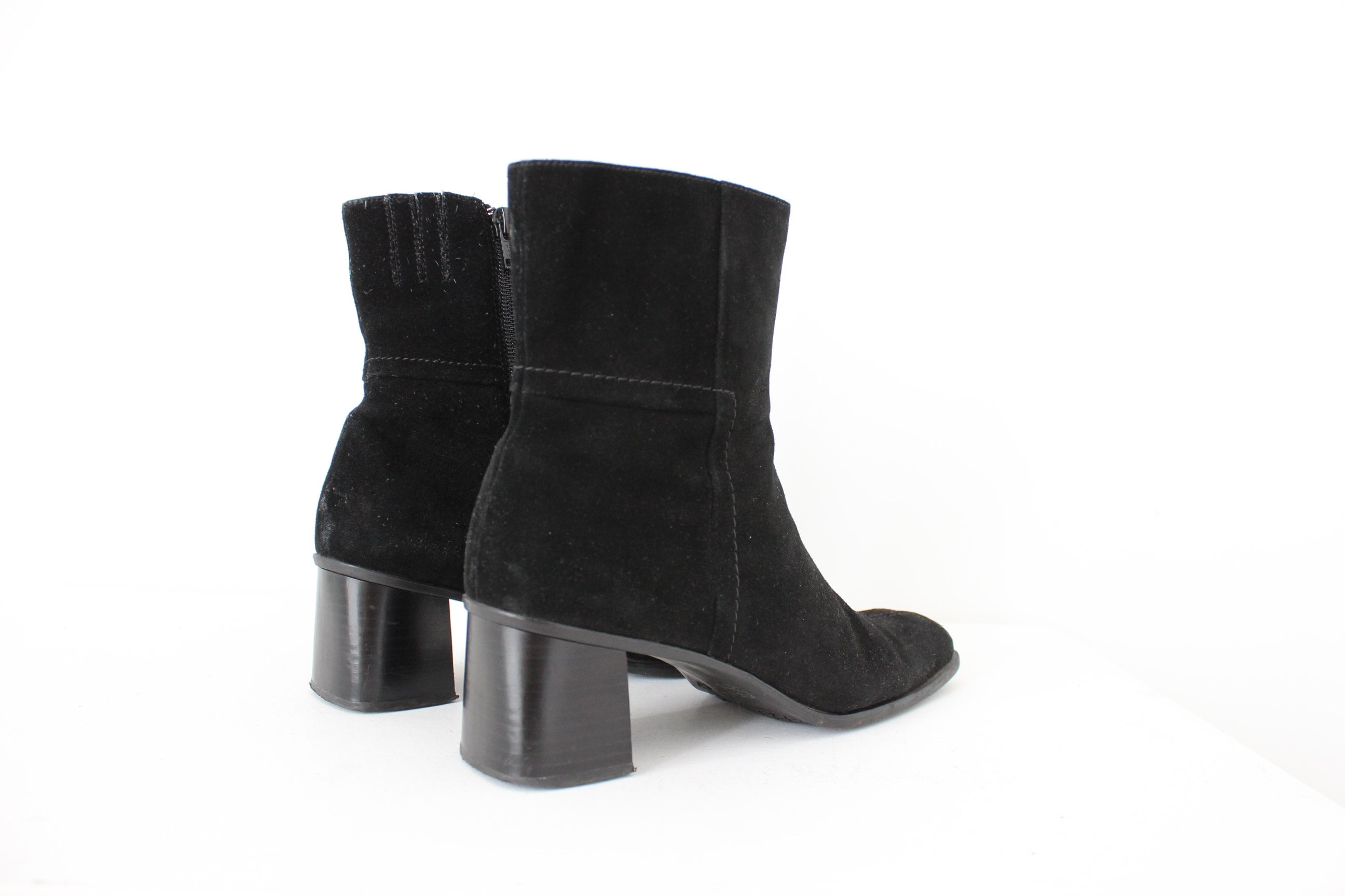 90s Suede Square Toe, Low Heel Ankle Boots - Euro 39.5