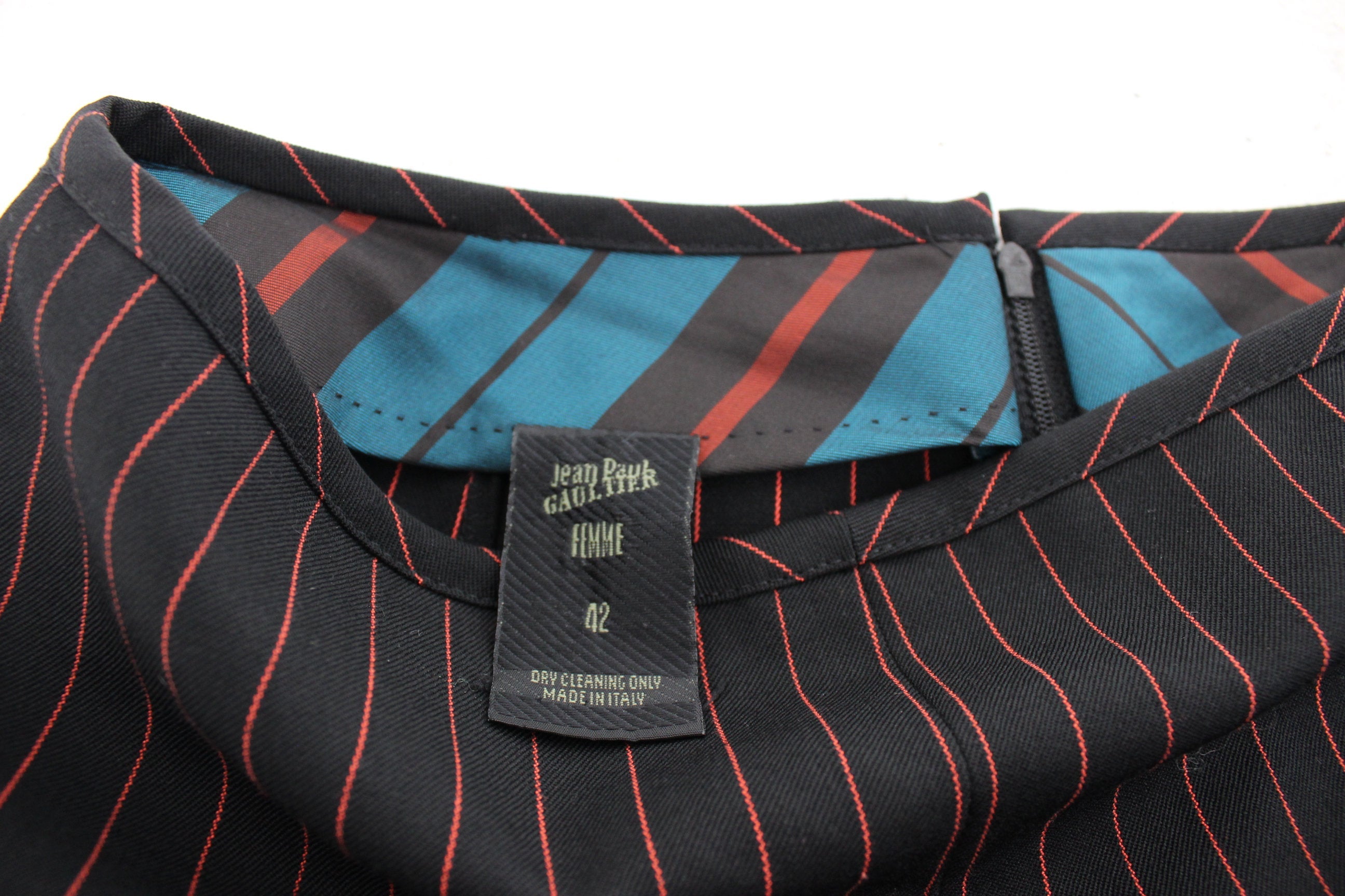 90s Jean Paul Gaultier Black w/ Red Pinstripe Wool Trousers
