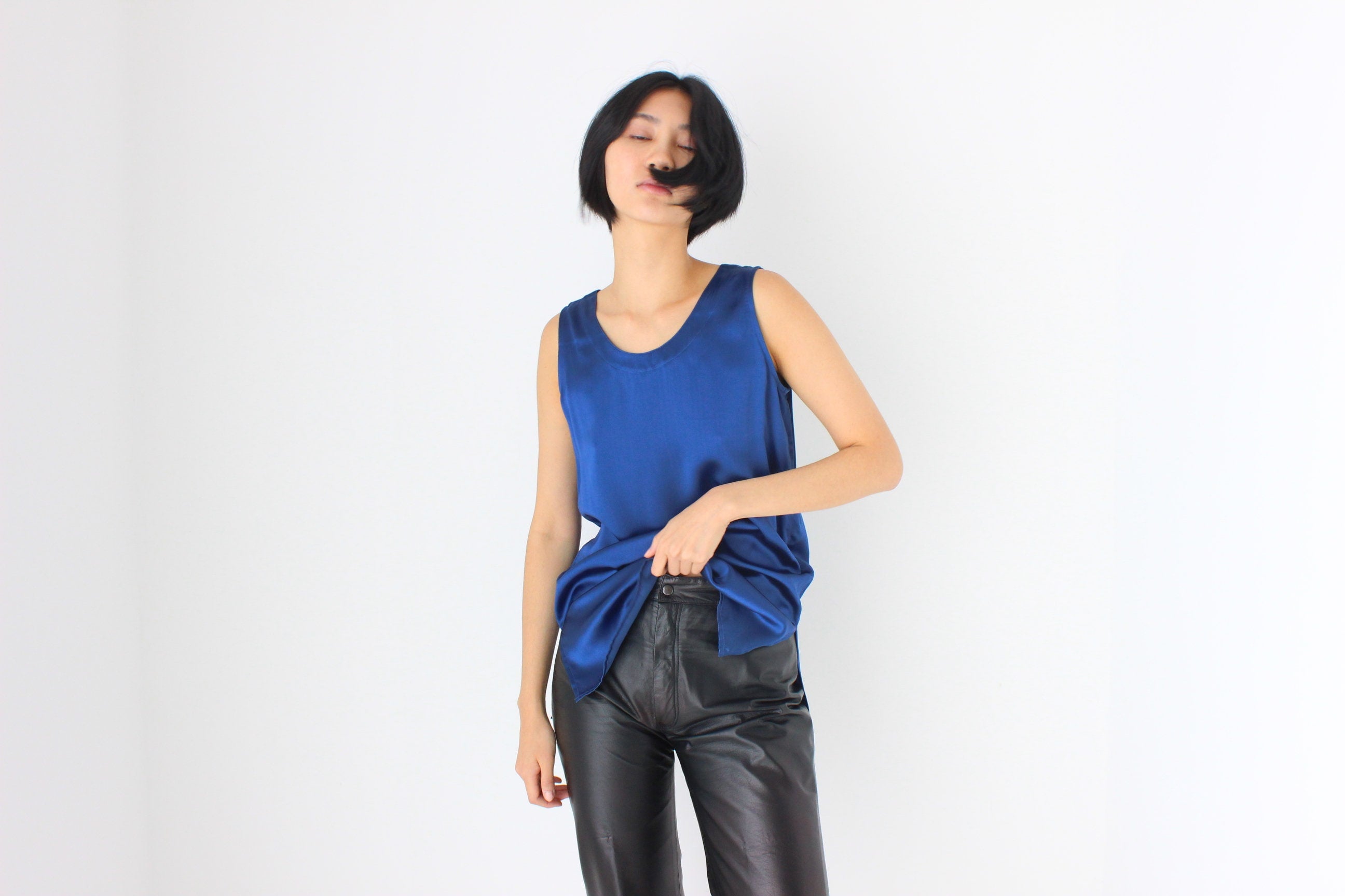 90s Pure Silk Sleeveless Tank Top in Cobalt