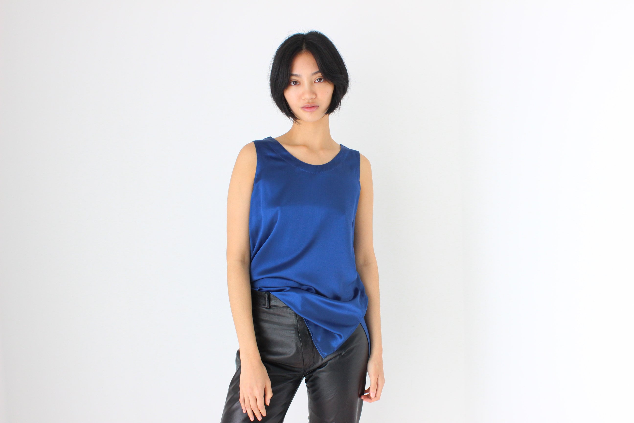 90s Pure Silk Sleeveless Tank Top in Cobalt