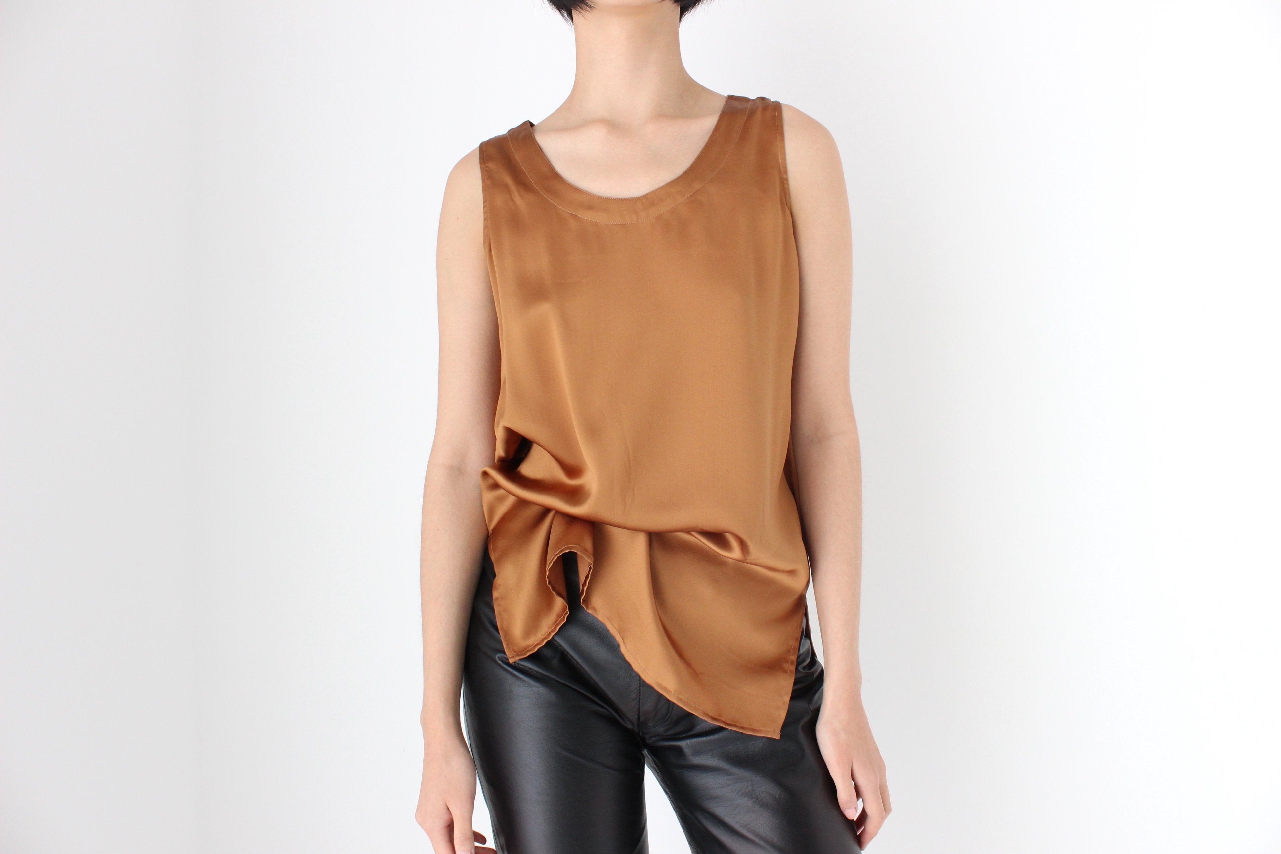 90s Pure Silk Sleeveless Tank Top in Caramel