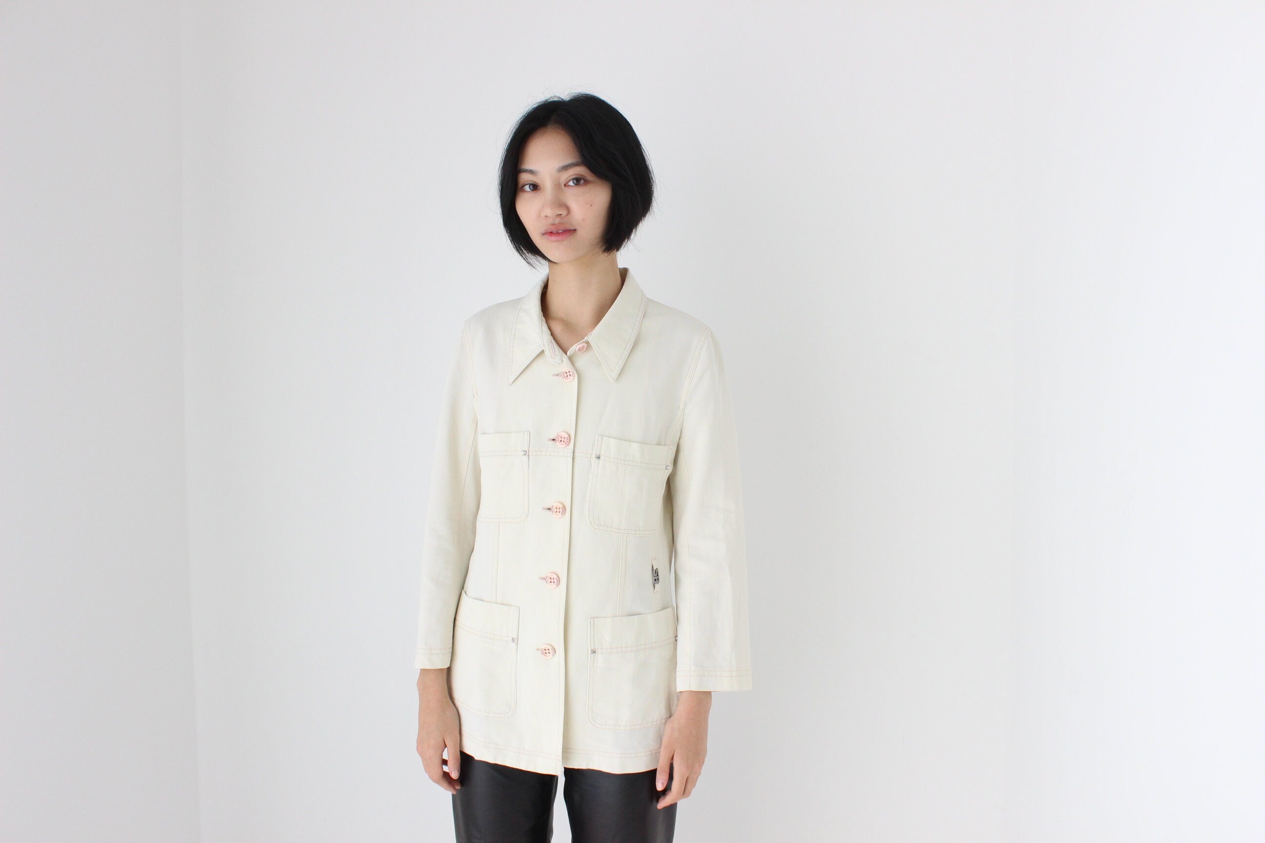 2000s Sonia Rykiel Cream Cotton Utility Shacket