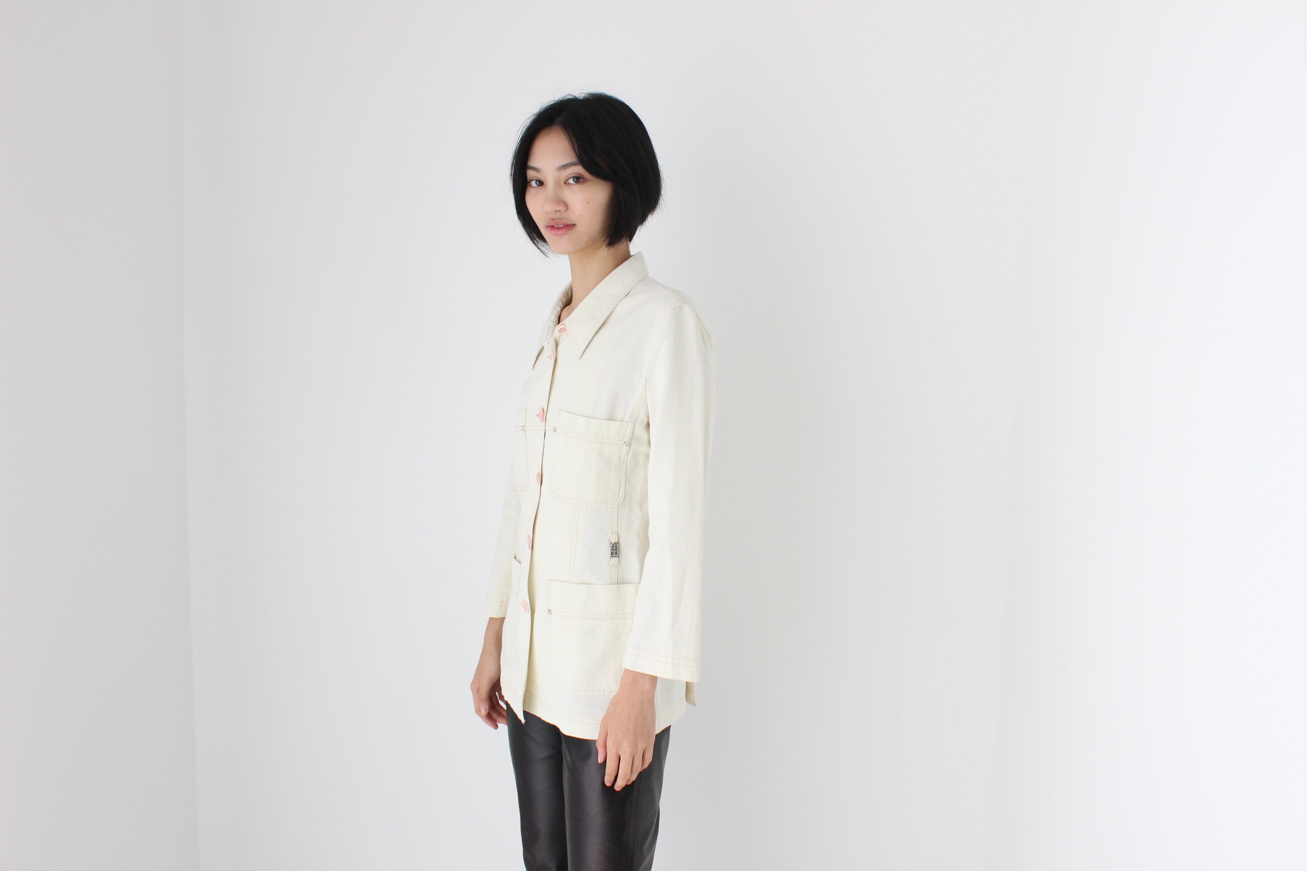 2000s Sonia Rykiel Cream Cotton Utility Shacket