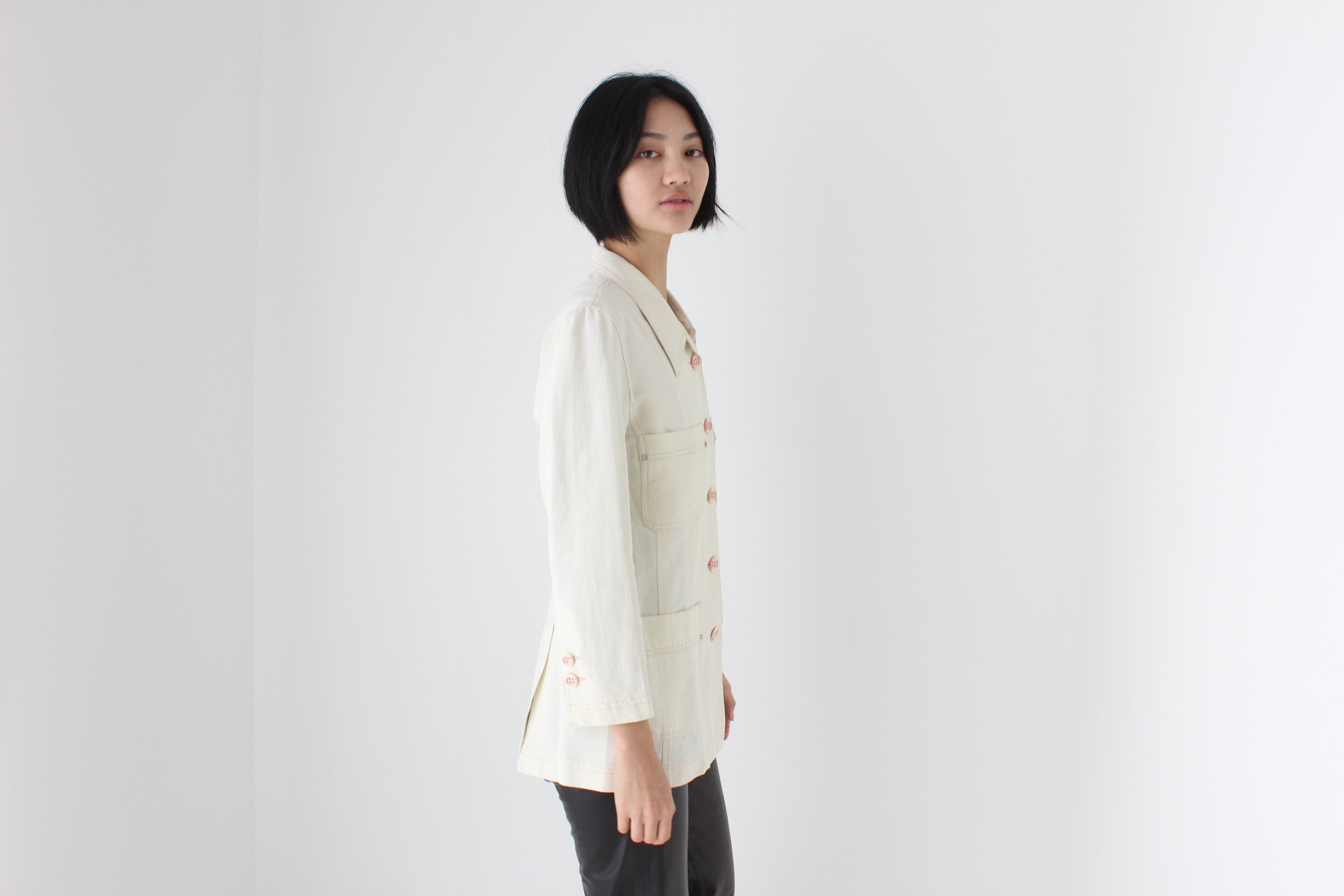 2000s Sonia Rykiel Cream Cotton Utility Shacket