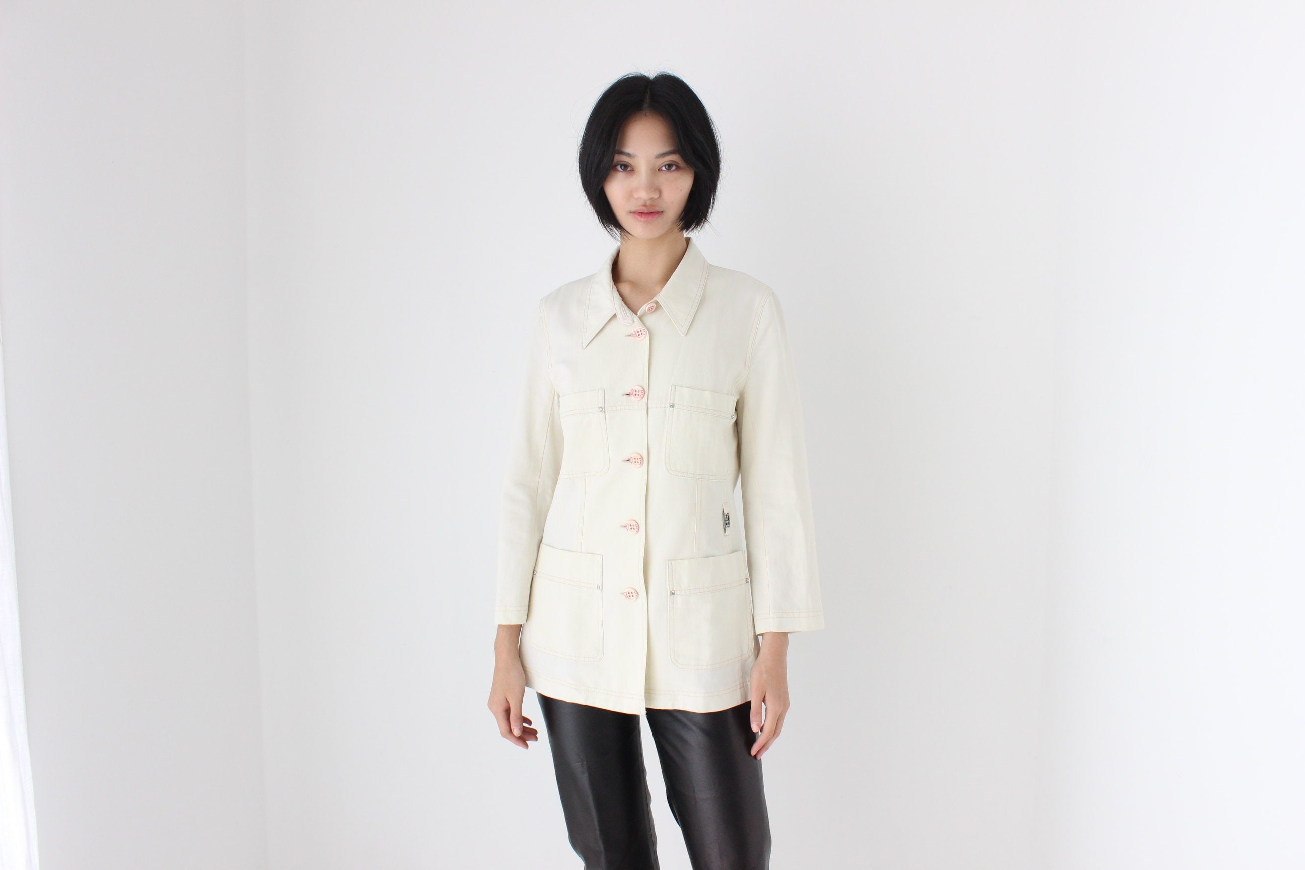 2000s Sonia Rykiel Cream Cotton Utility Shacket