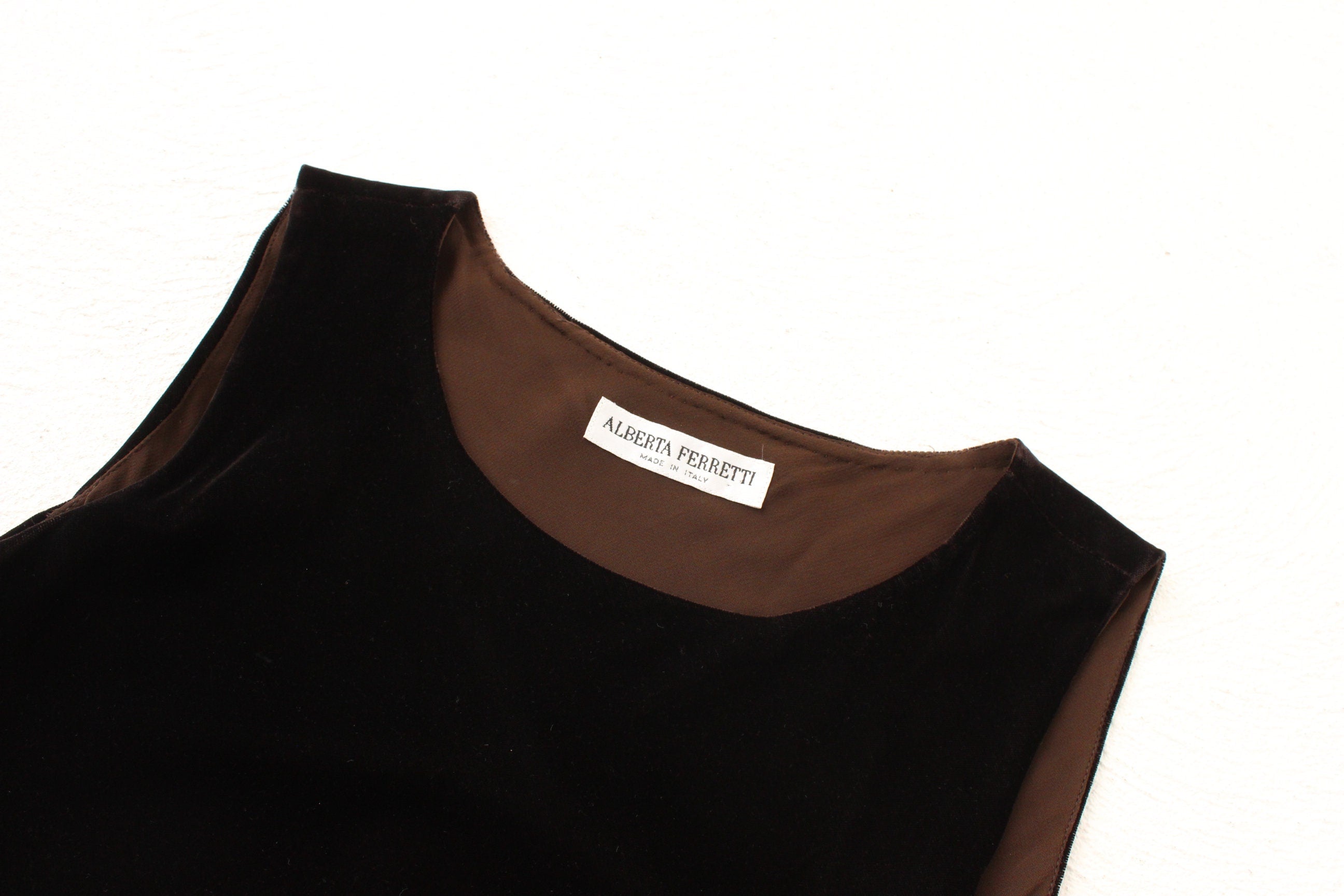 90s Alberta Ferretti Velvet & Crepe Chocolate Panel Relaxed Mini
