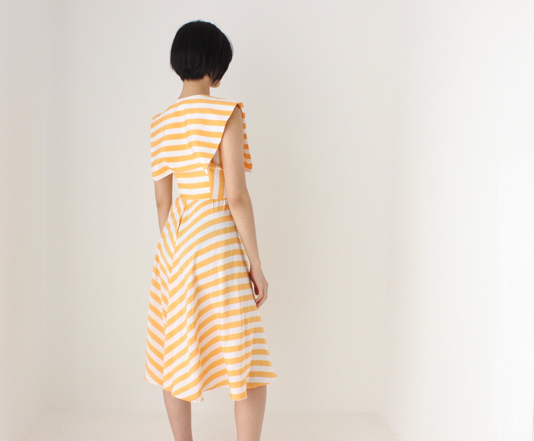 80s Pastel Striped Statement Collar Sun Dress