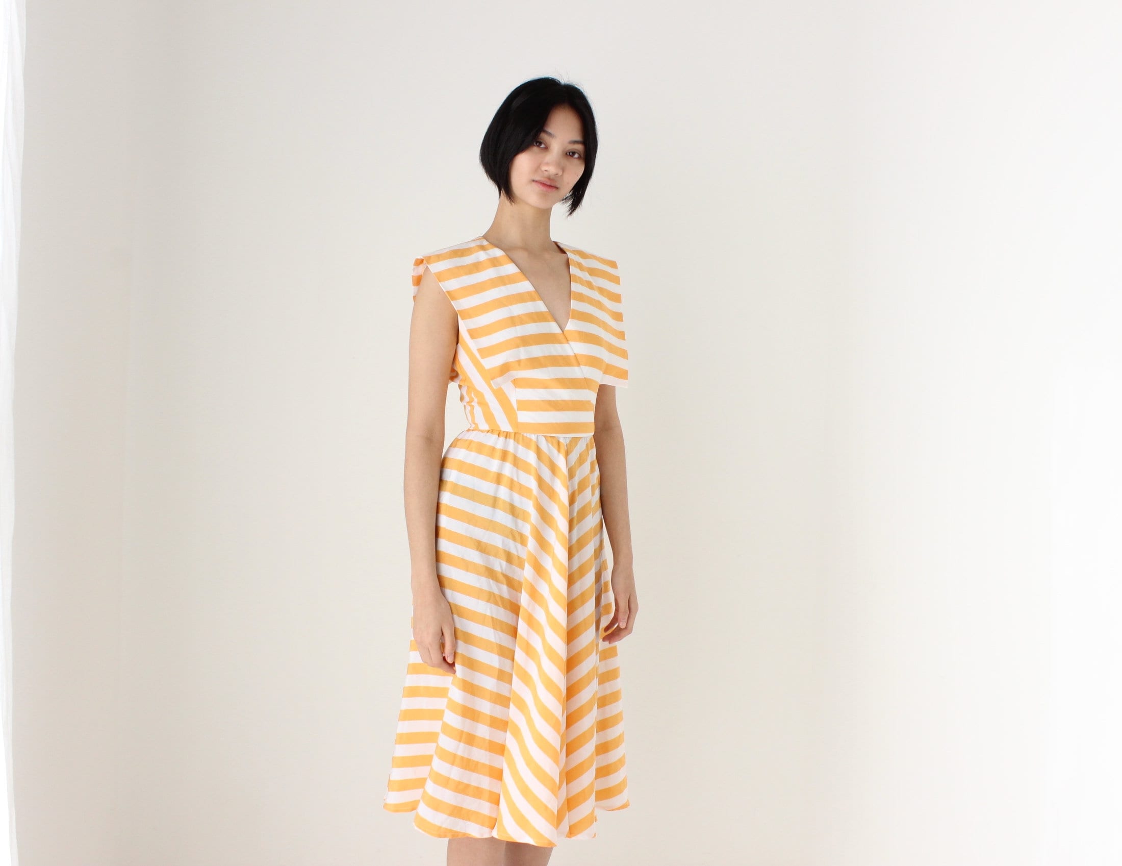 80s Pastel Striped Statement Collar Sun Dress