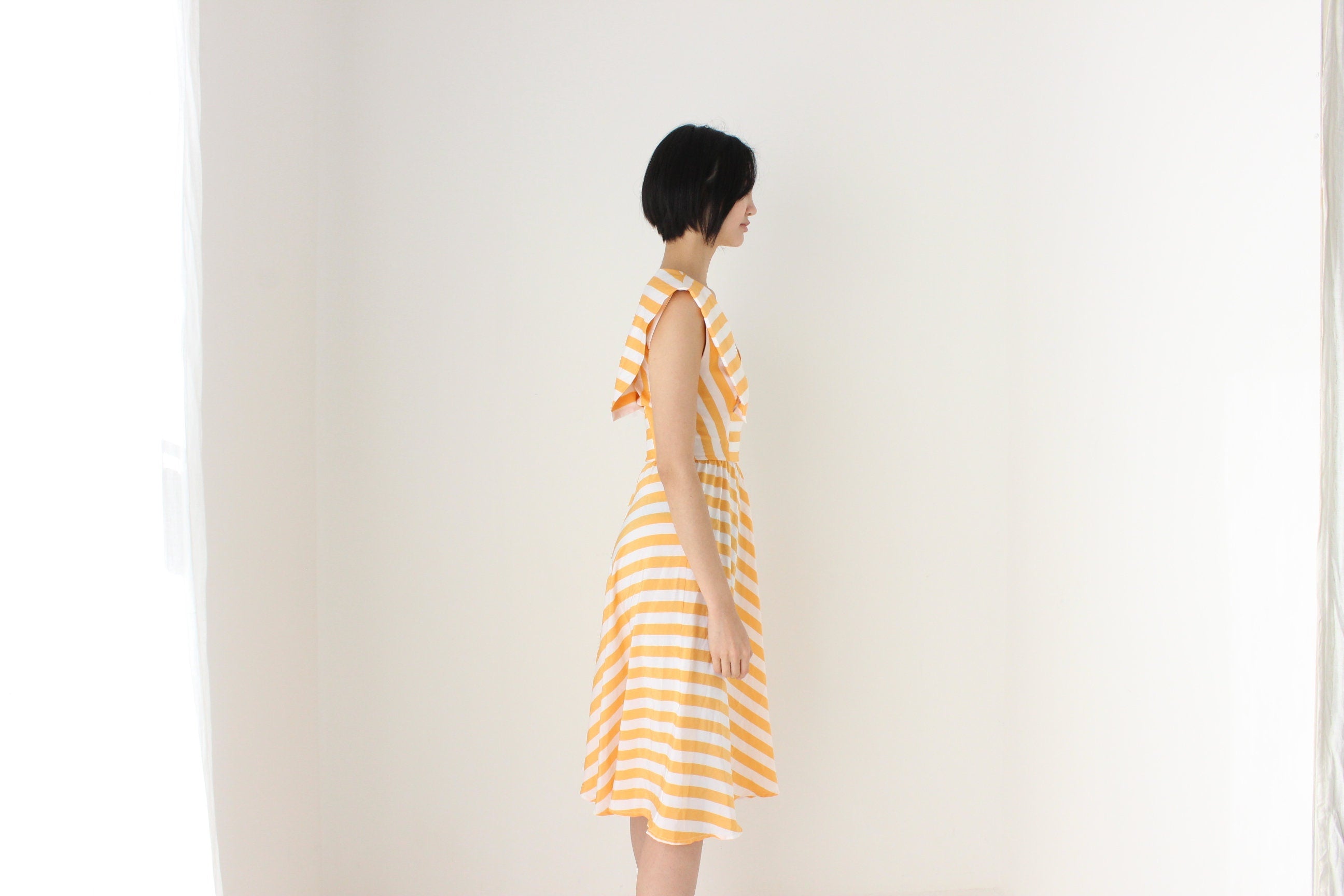 80s Pastel Striped Statement Collar Sun Dress