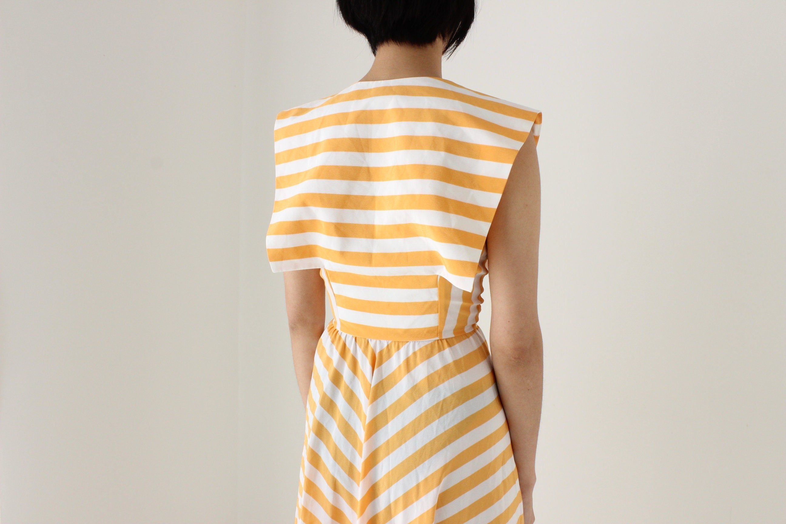 80s Pastel Striped Statement Collar Sun Dress