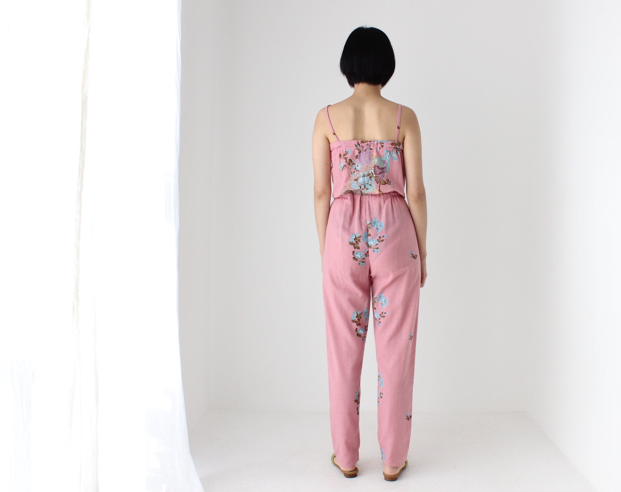 80s Dorothy Perkins Pastel Peacock Cotton Jumpsuit