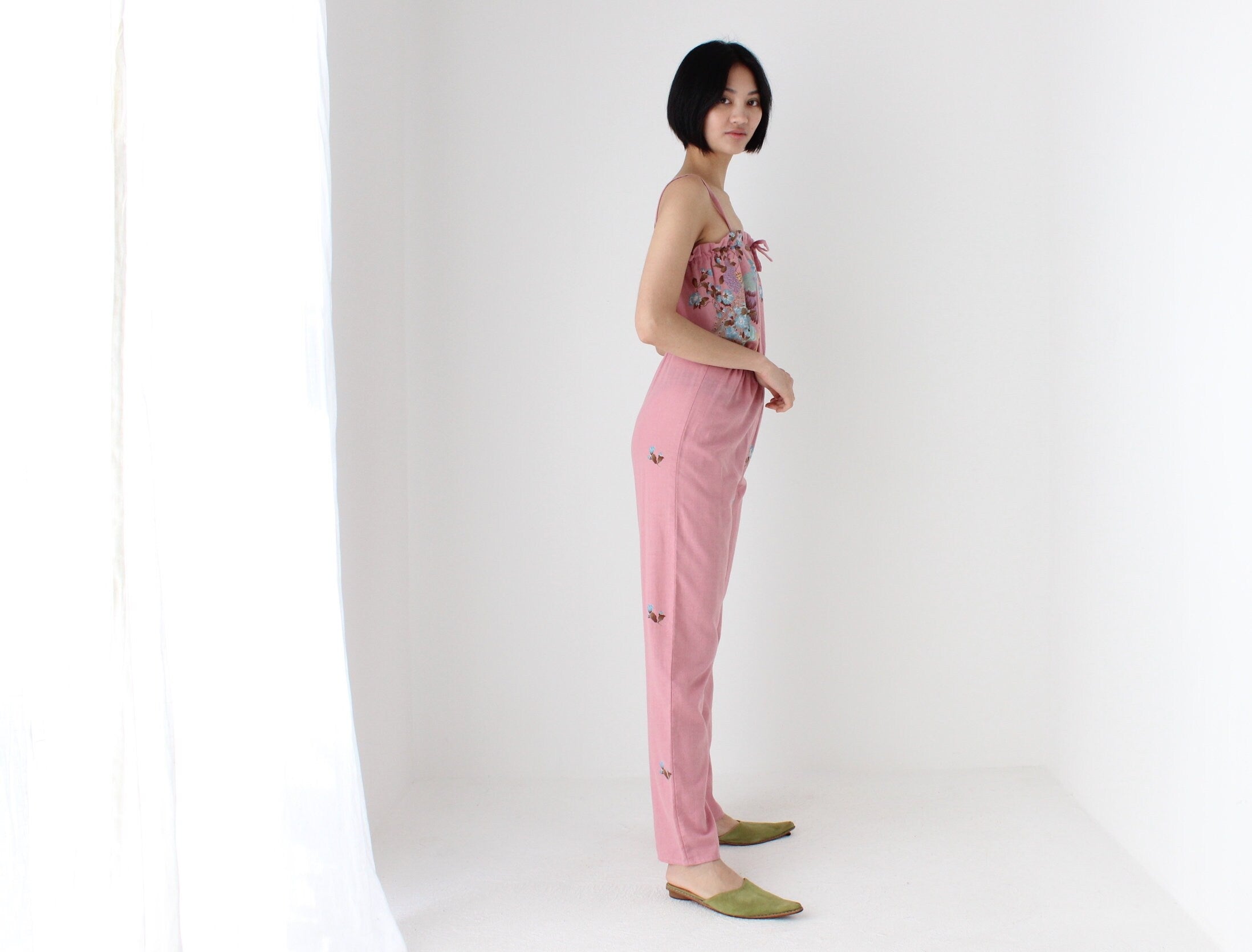 80s Dorothy Perkins Pastel Peacock Cotton Jumpsuit