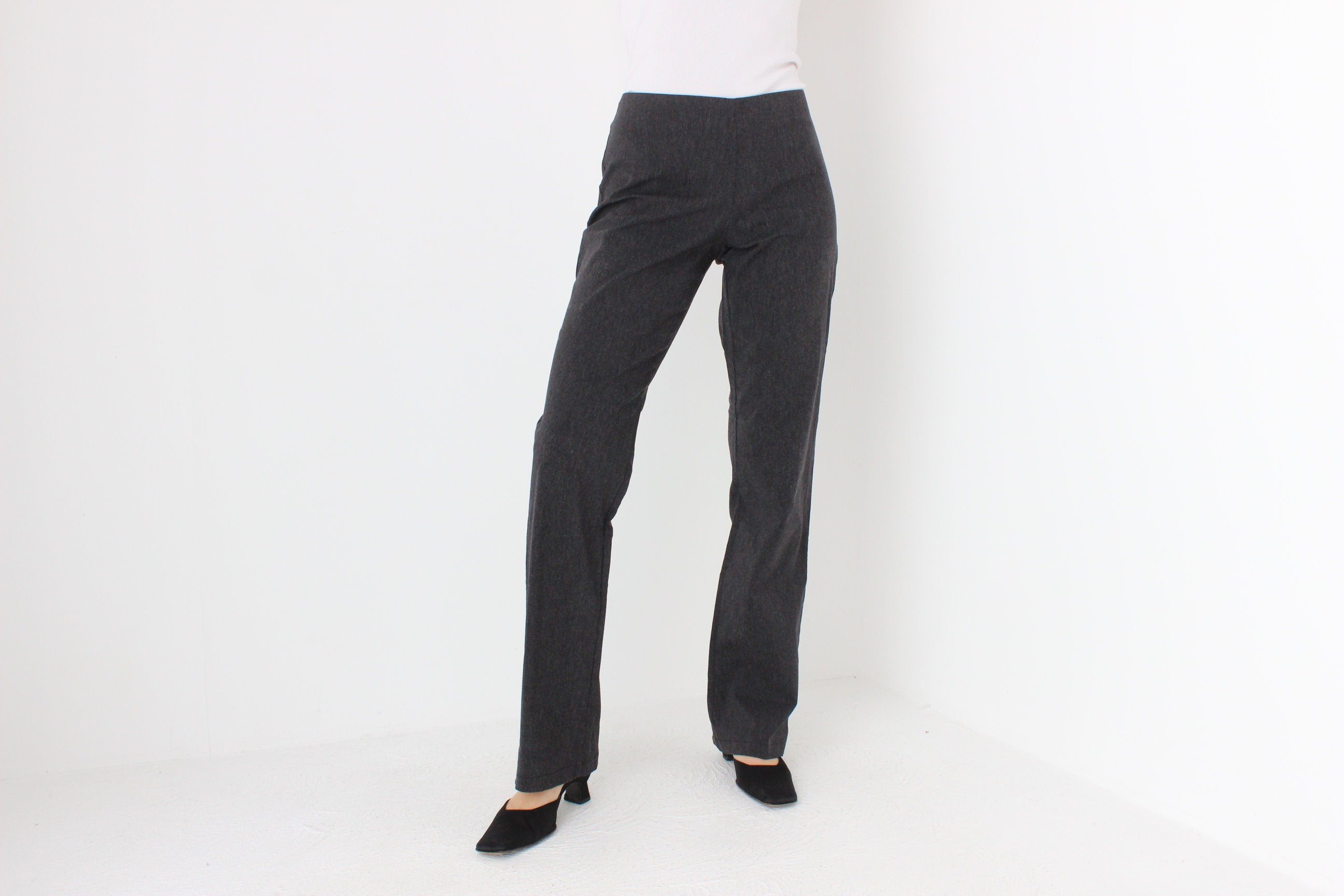 Y2K Minimal Bootcut Charcoal Grey Trousers