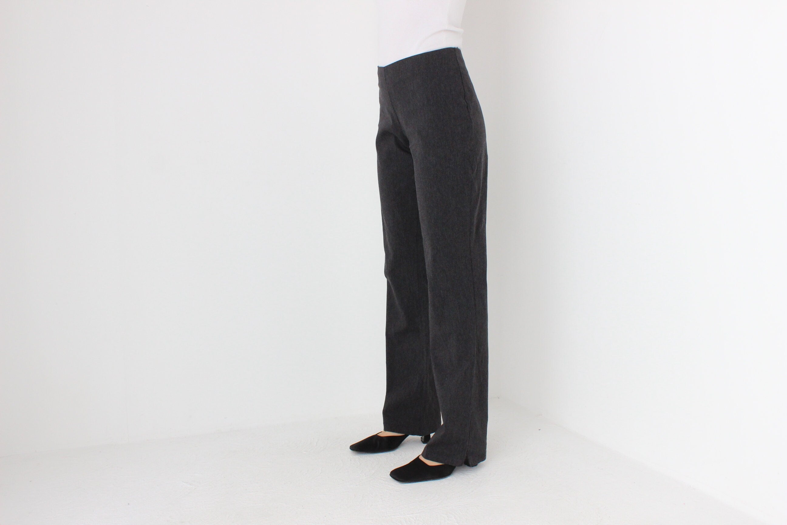 Y2K Minimal Bootcut Charcoal Grey Trousers