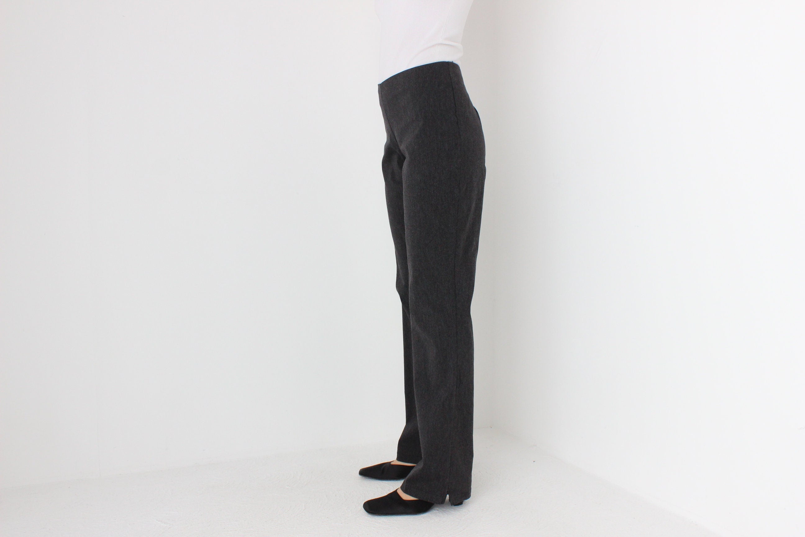 Y2K Minimal Bootcut Charcoal Grey Trousers