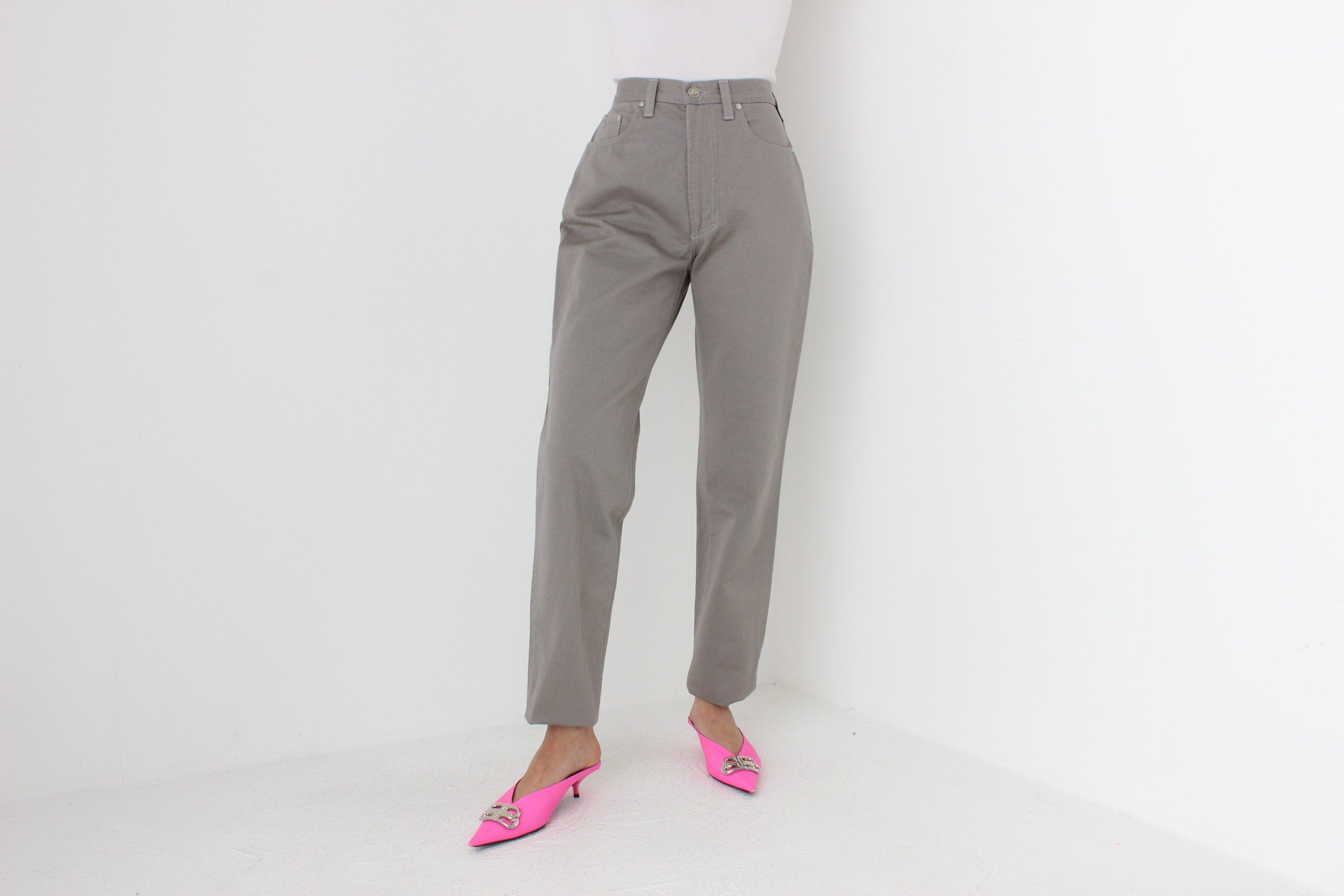 90s VERSACE Neutral Grey Jeans w/ Medusa Badge