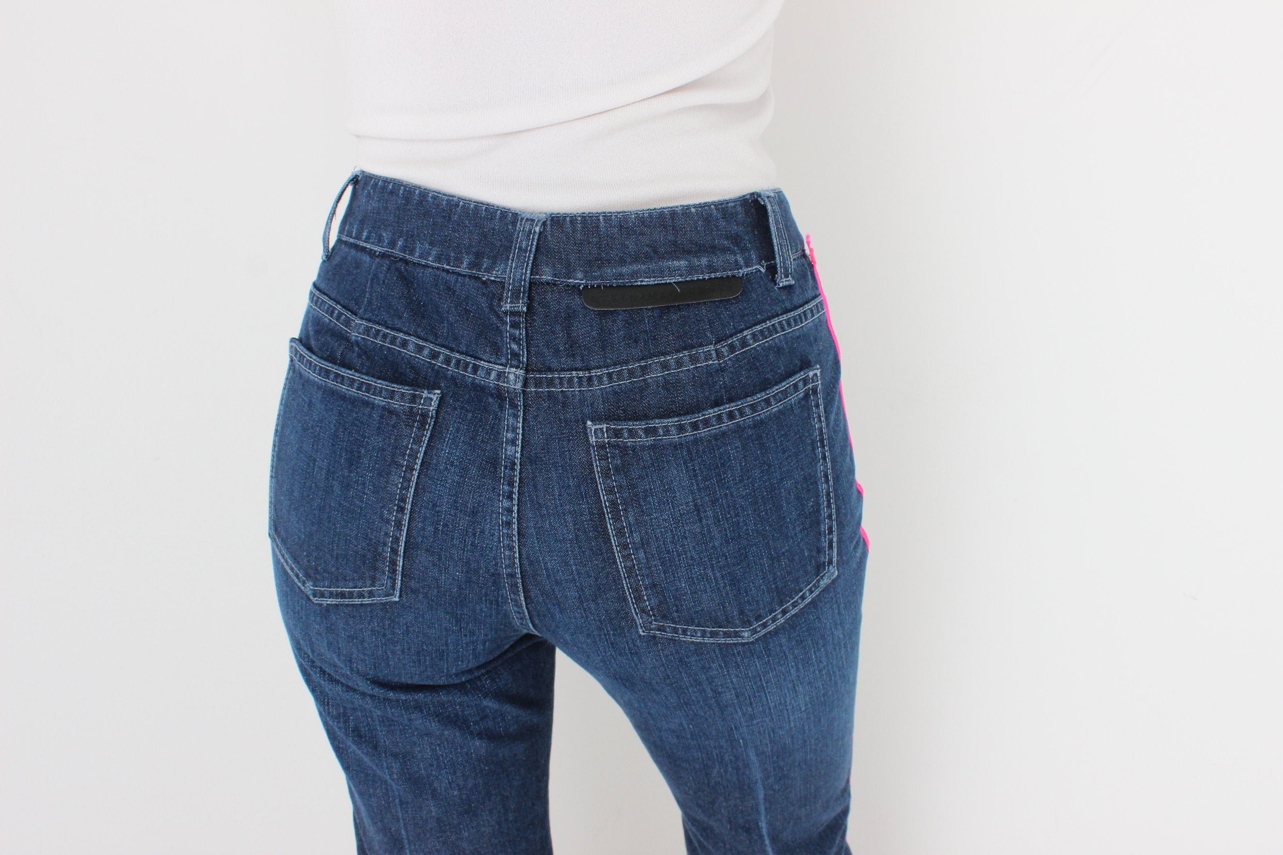 Y2K Stella McCartney Neon Pink Stripe Flared Jeans