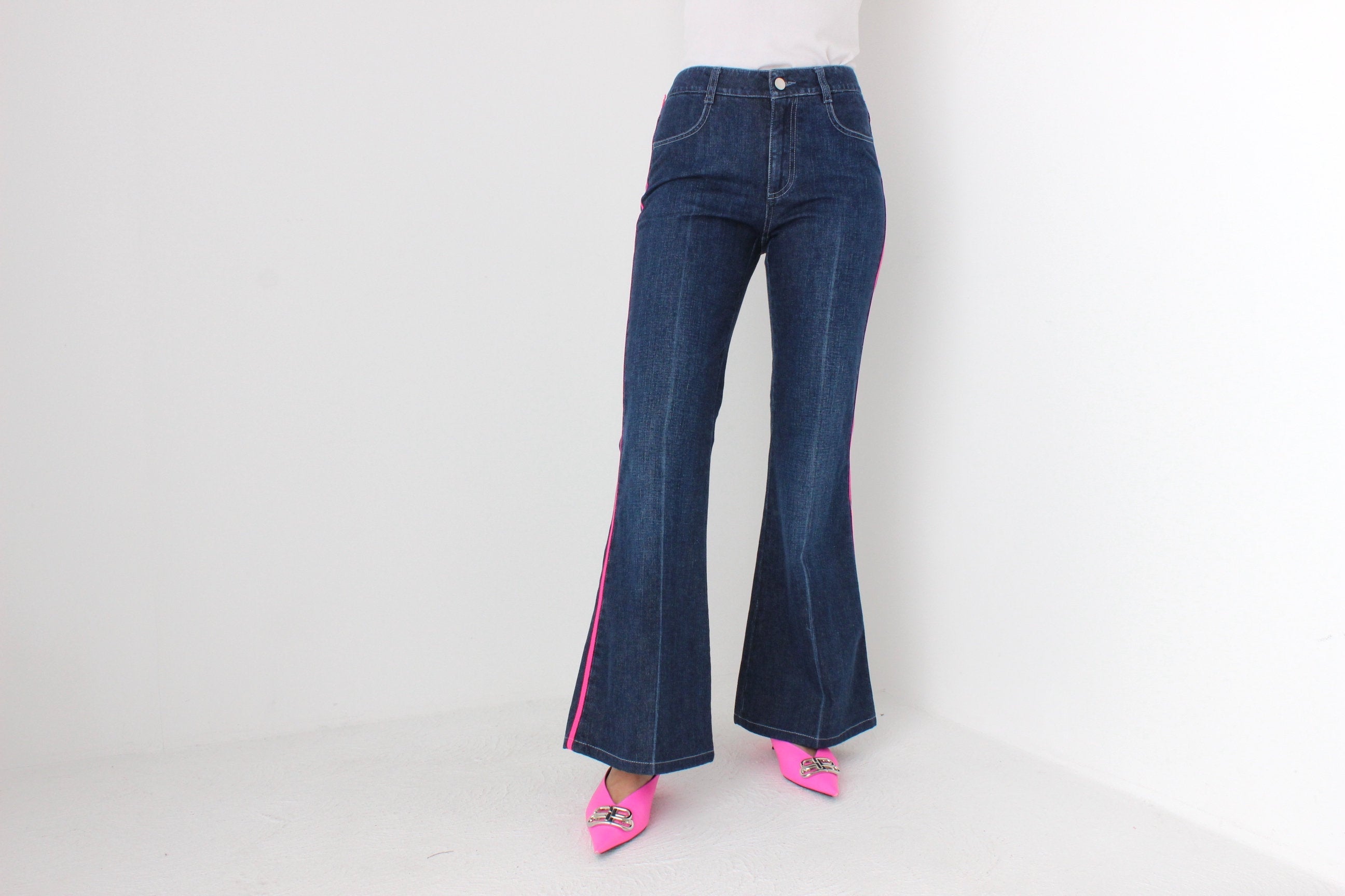 Y2K Stella McCartney Neon Pink Stripe Flared Jeans