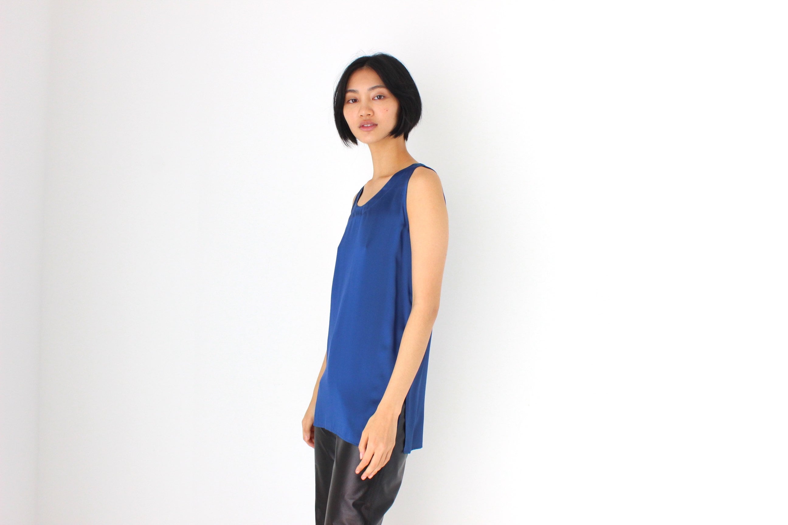 90s Pure Silk Sleeveless Tank Top in Cobalt