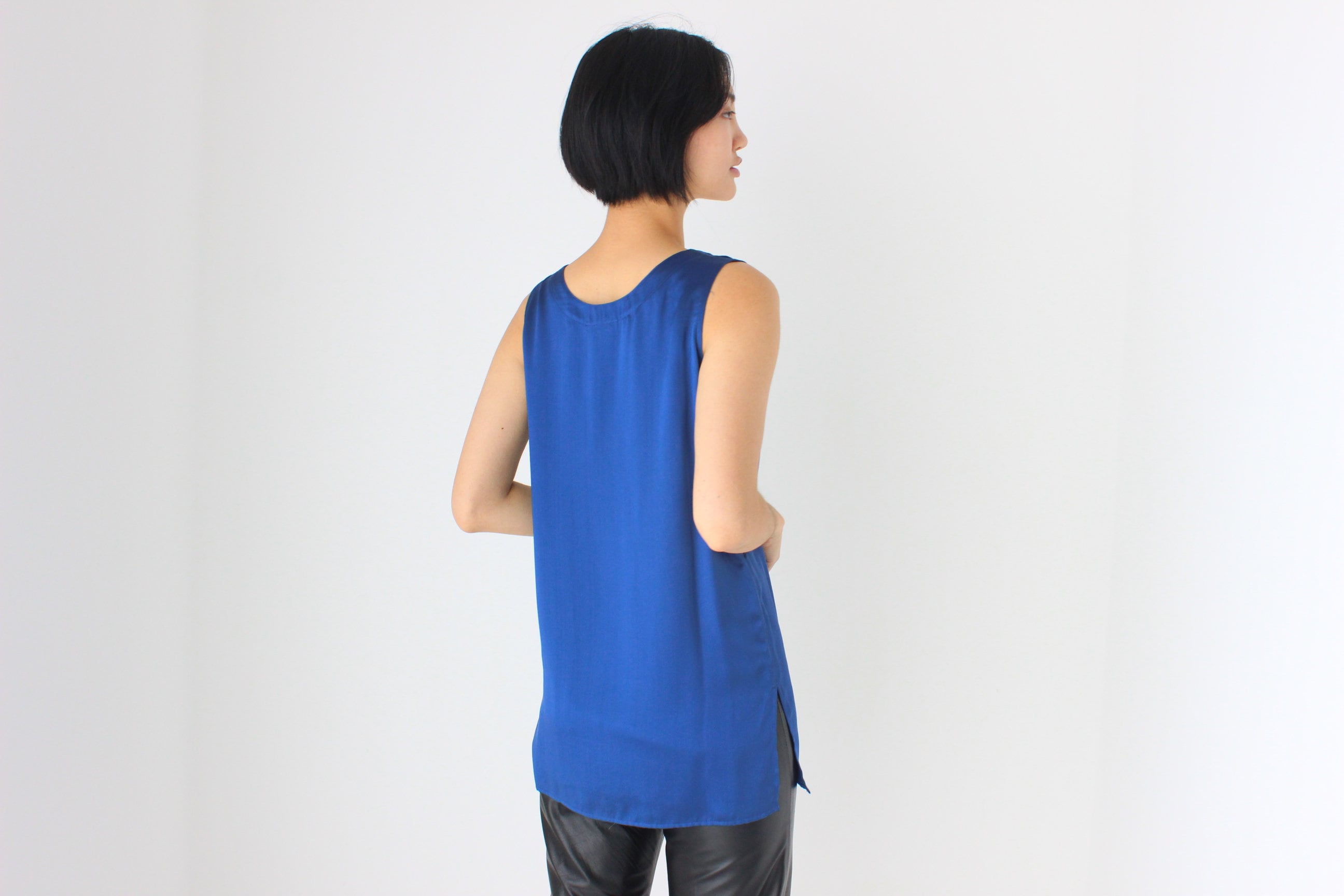90s Pure Silk Sleeveless Tank Top in Cobalt