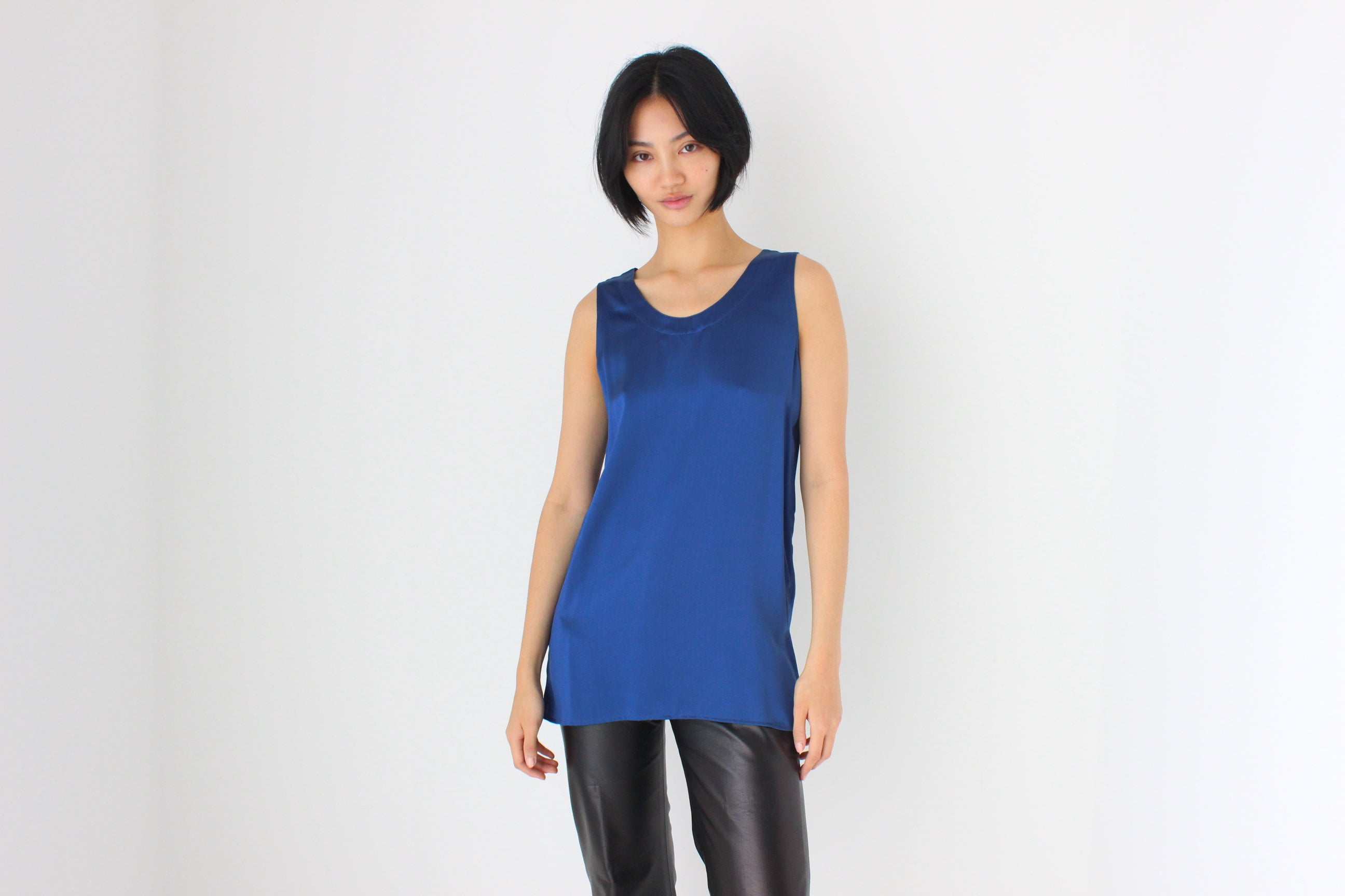 90s Pure Silk Sleeveless Tank Top in Cobalt