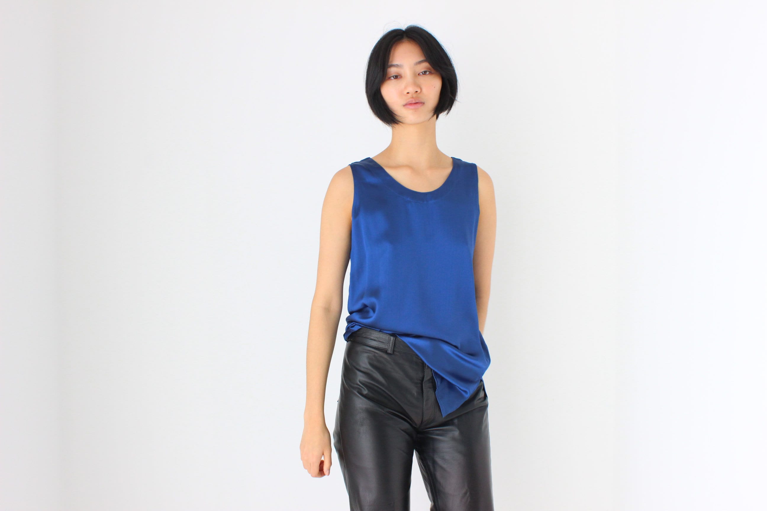 90s Pure Silk Sleeveless Tank Top in Cobalt