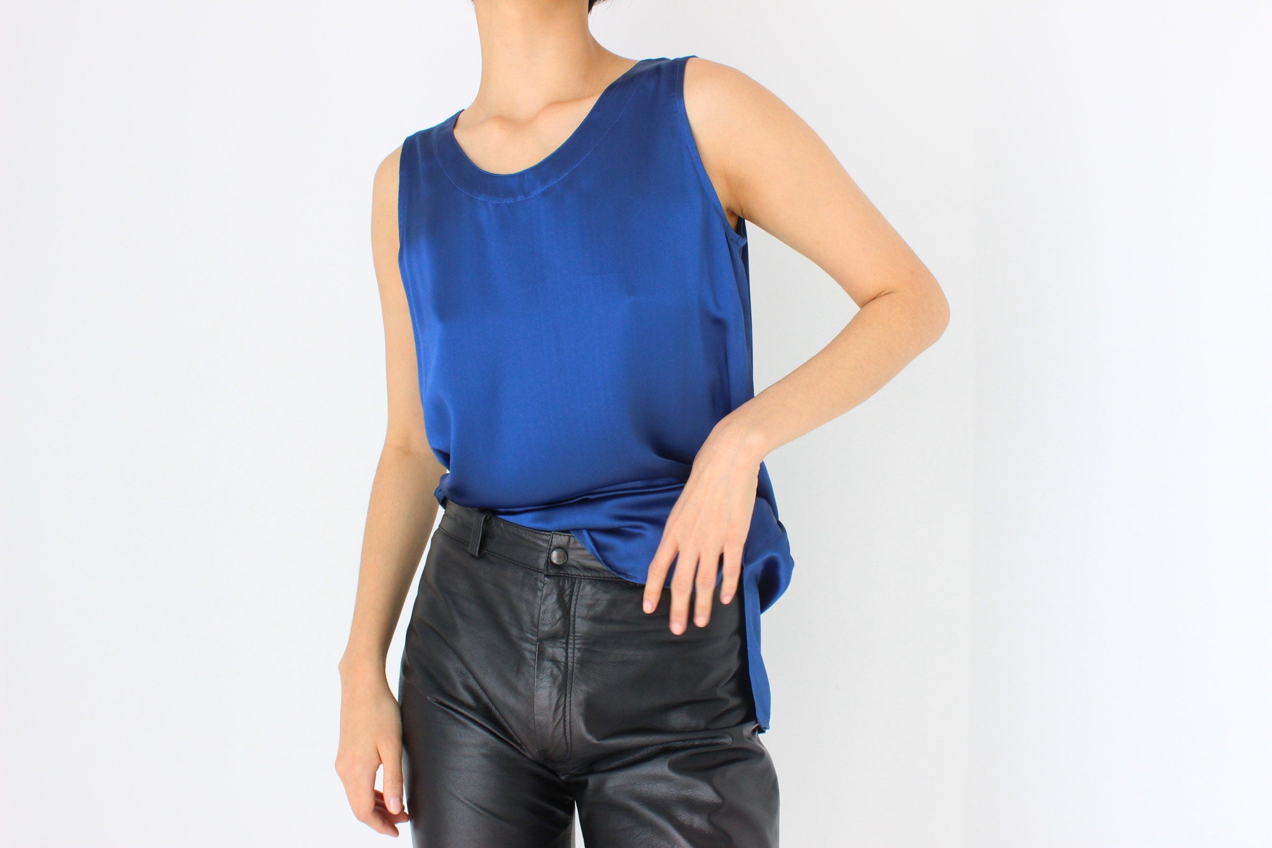 90s Pure Silk Sleeveless Tank Top in Cobalt