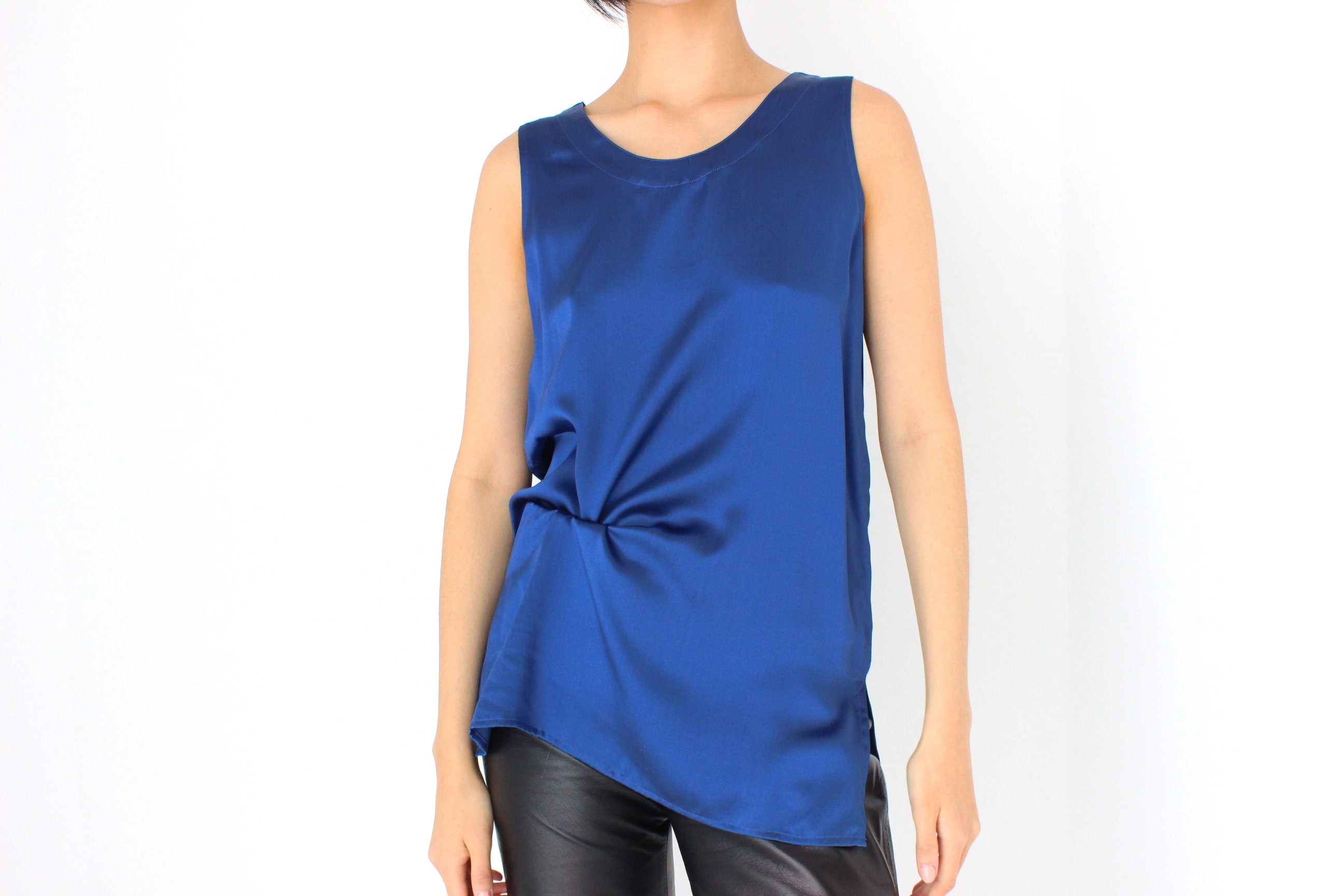 90s Pure Silk Sleeveless Tank Top in Cobalt