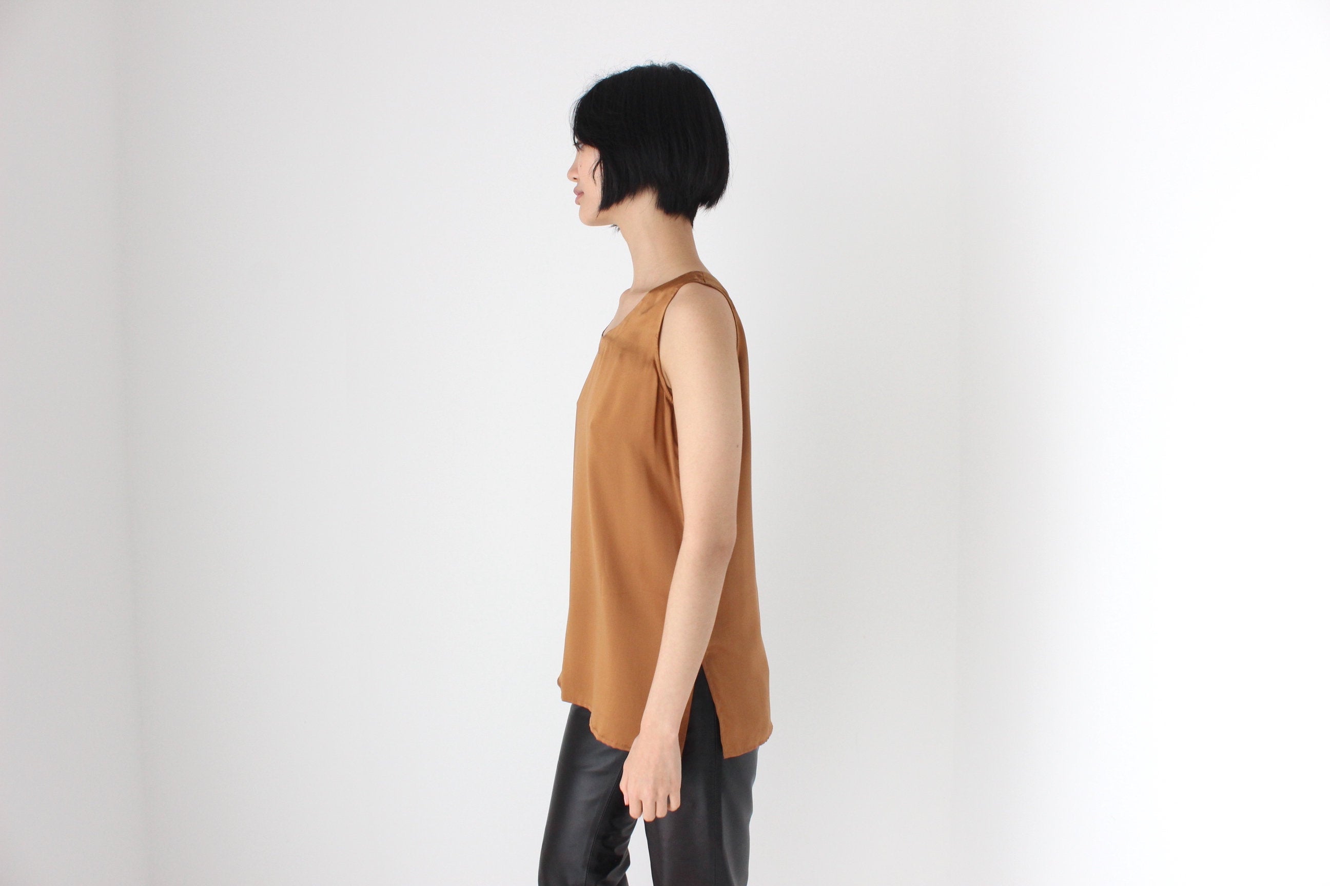 90s Pure Silk Sleeveless Tank Top in Caramel