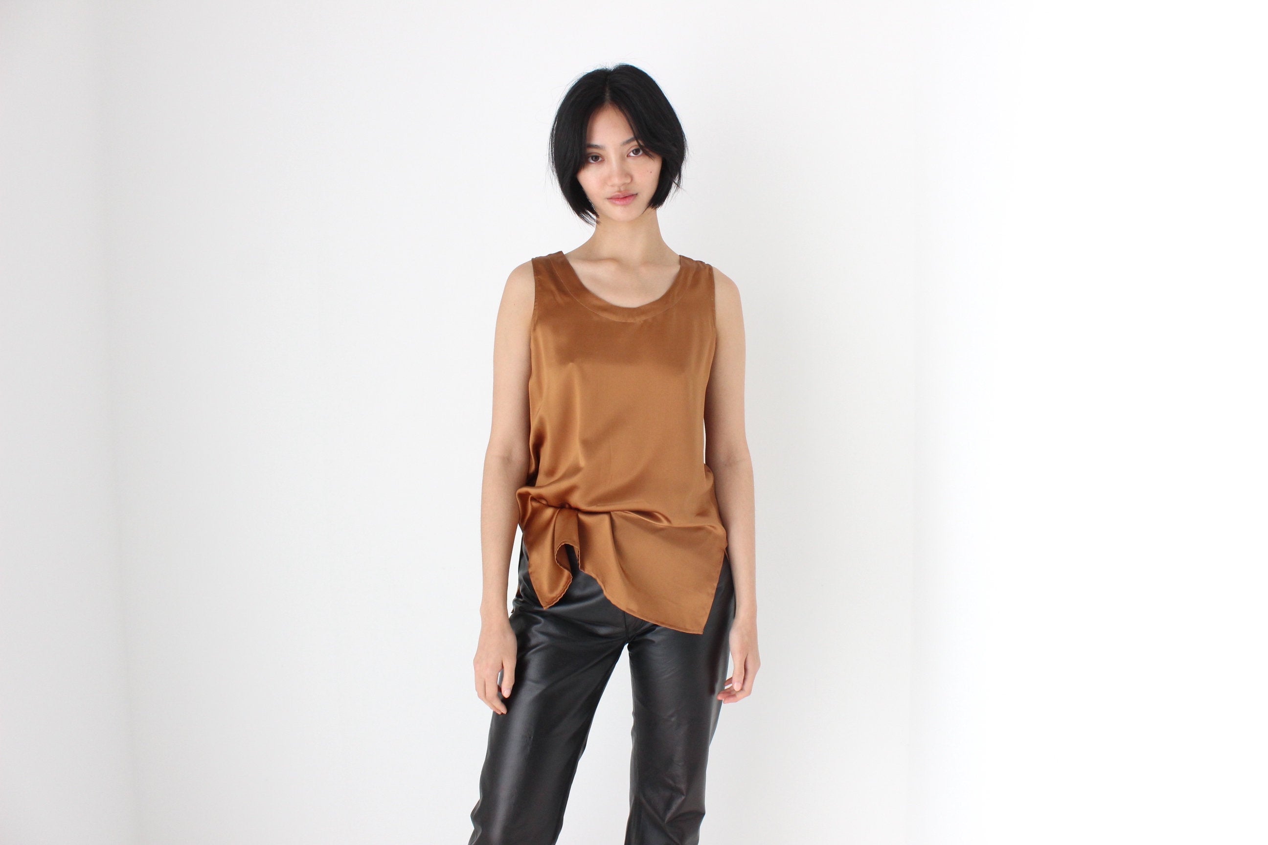 90s Pure Silk Sleeveless Tank Top in Caramel