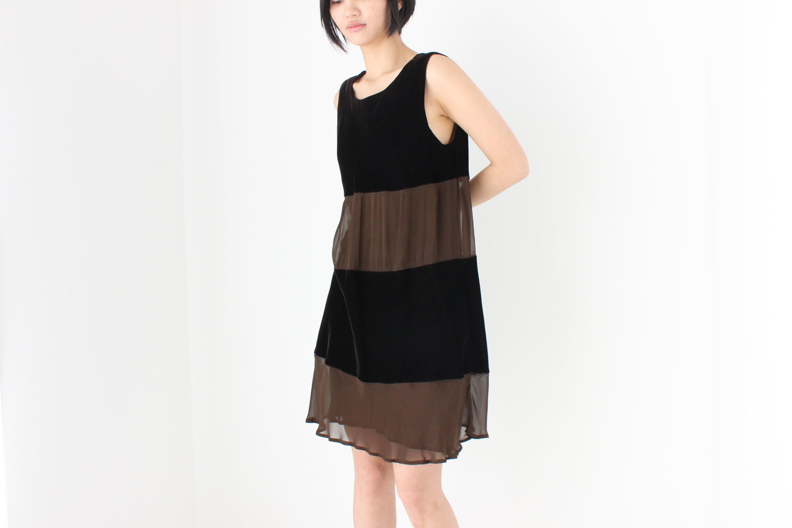 90s Alberta Ferretti Velvet & Crepe Chocolate Panel Relaxed Mini