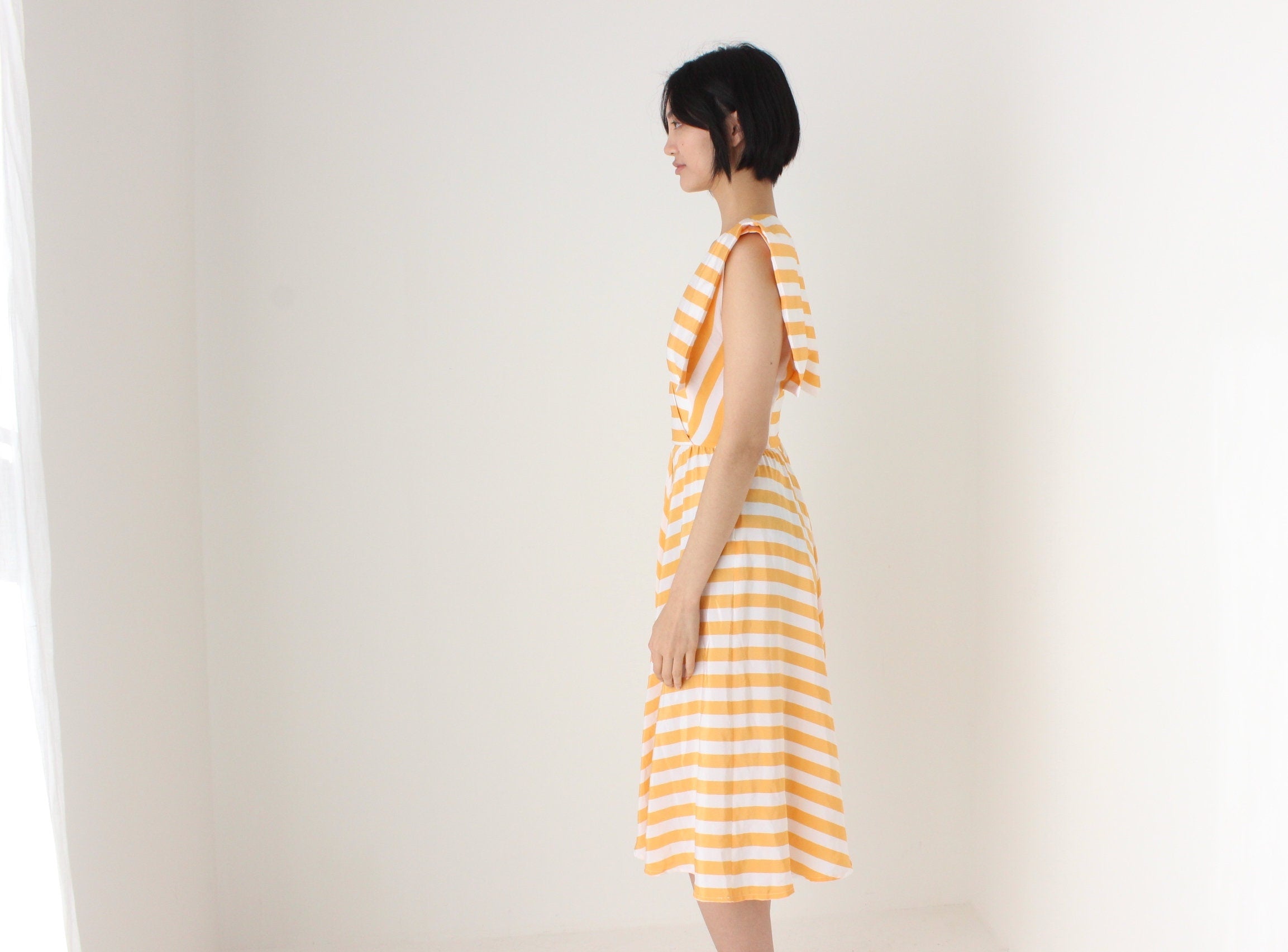 80s Pastel Striped Statement Collar Sun Dress
