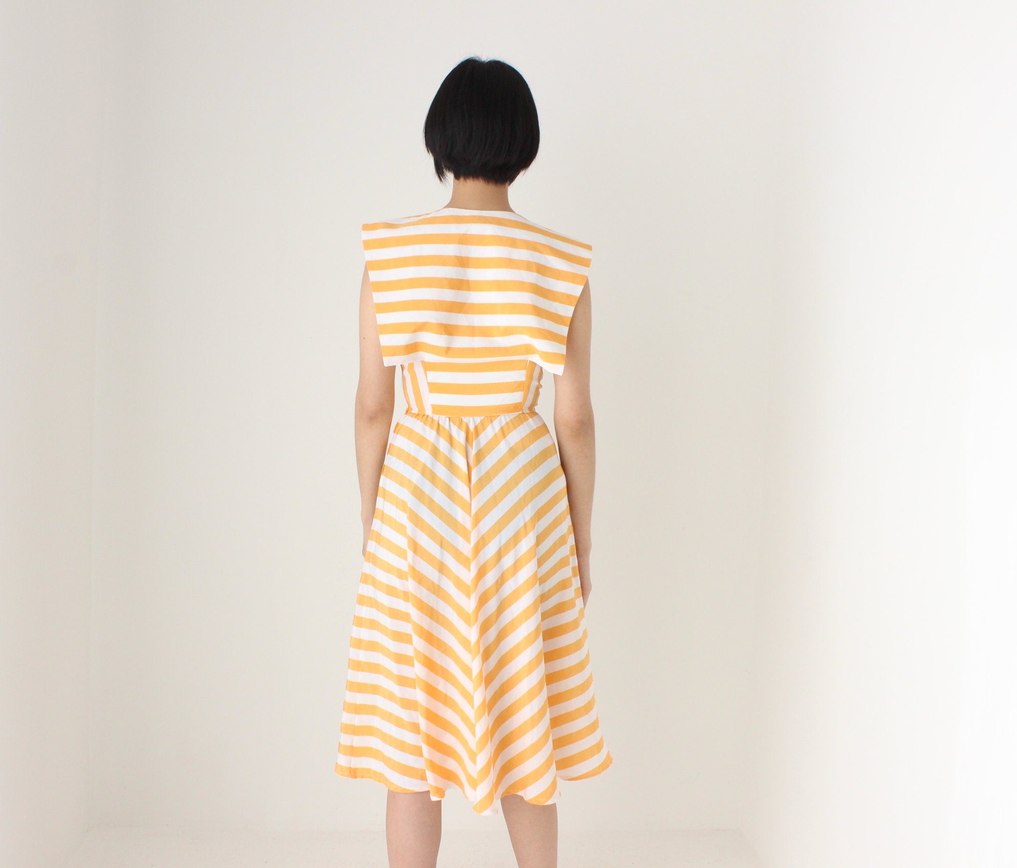 80s Pastel Striped Statement Collar Sun Dress