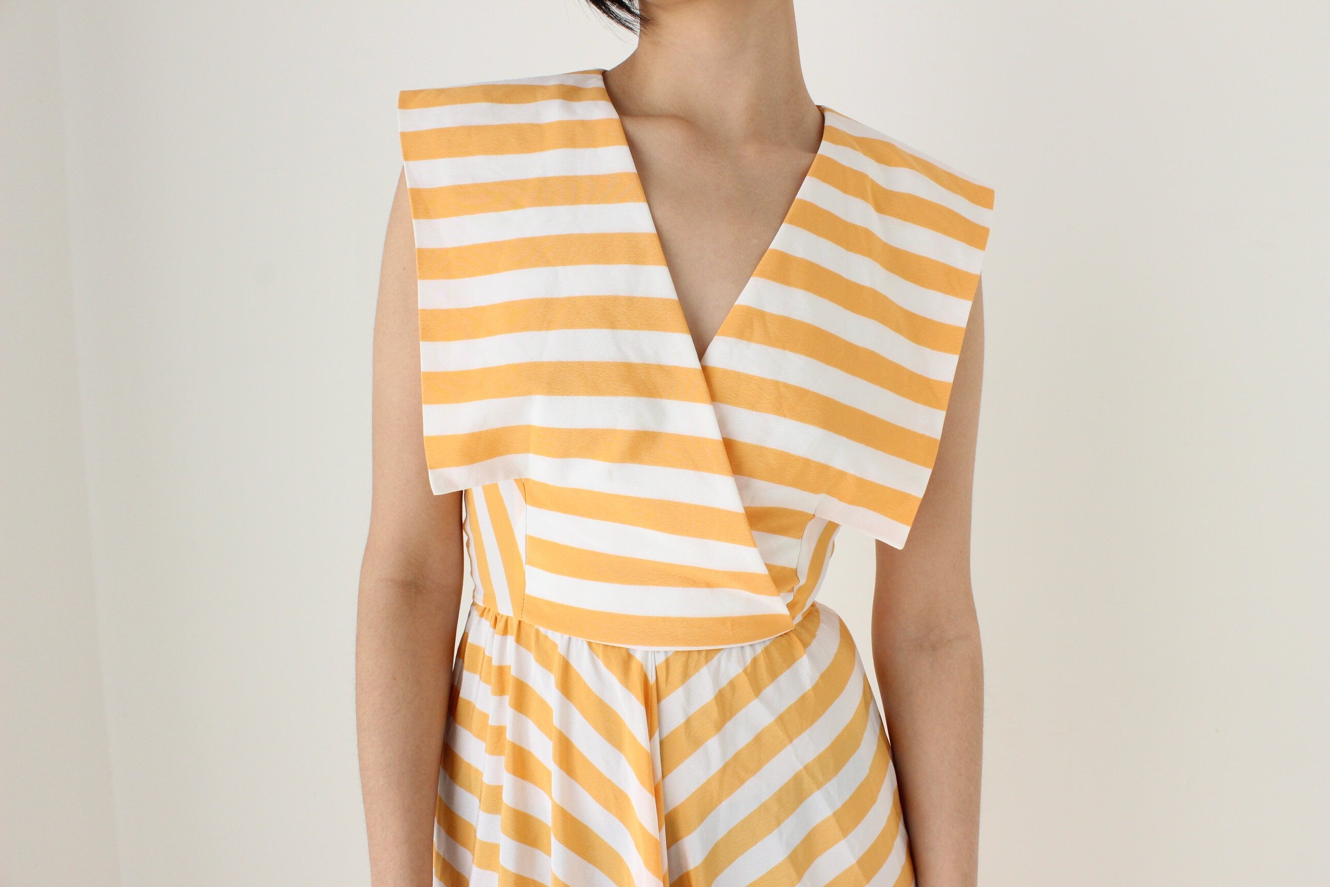 80s Pastel Striped Statement Collar Sun Dress