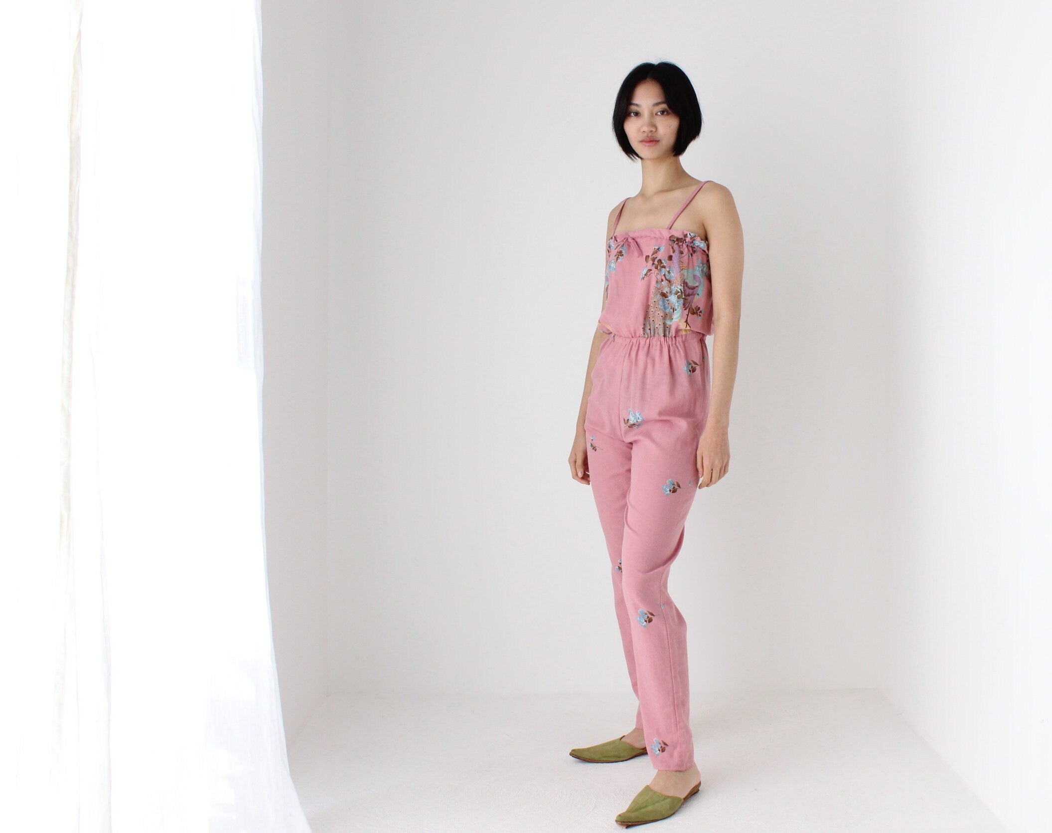 80s Dorothy Perkins Pastel Peacock Cotton Jumpsuit